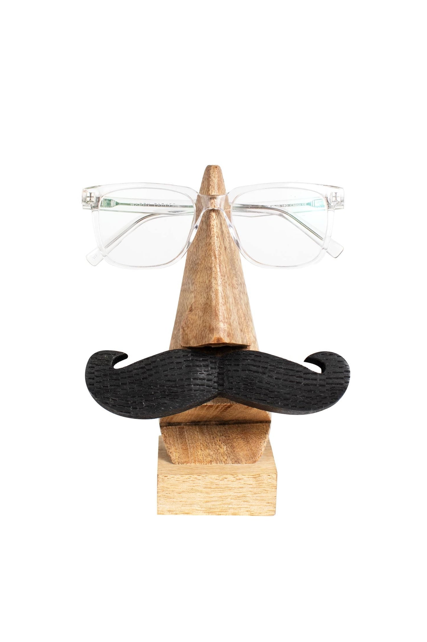 Eye glass holder mustache wood 5.5W/7H brown/black