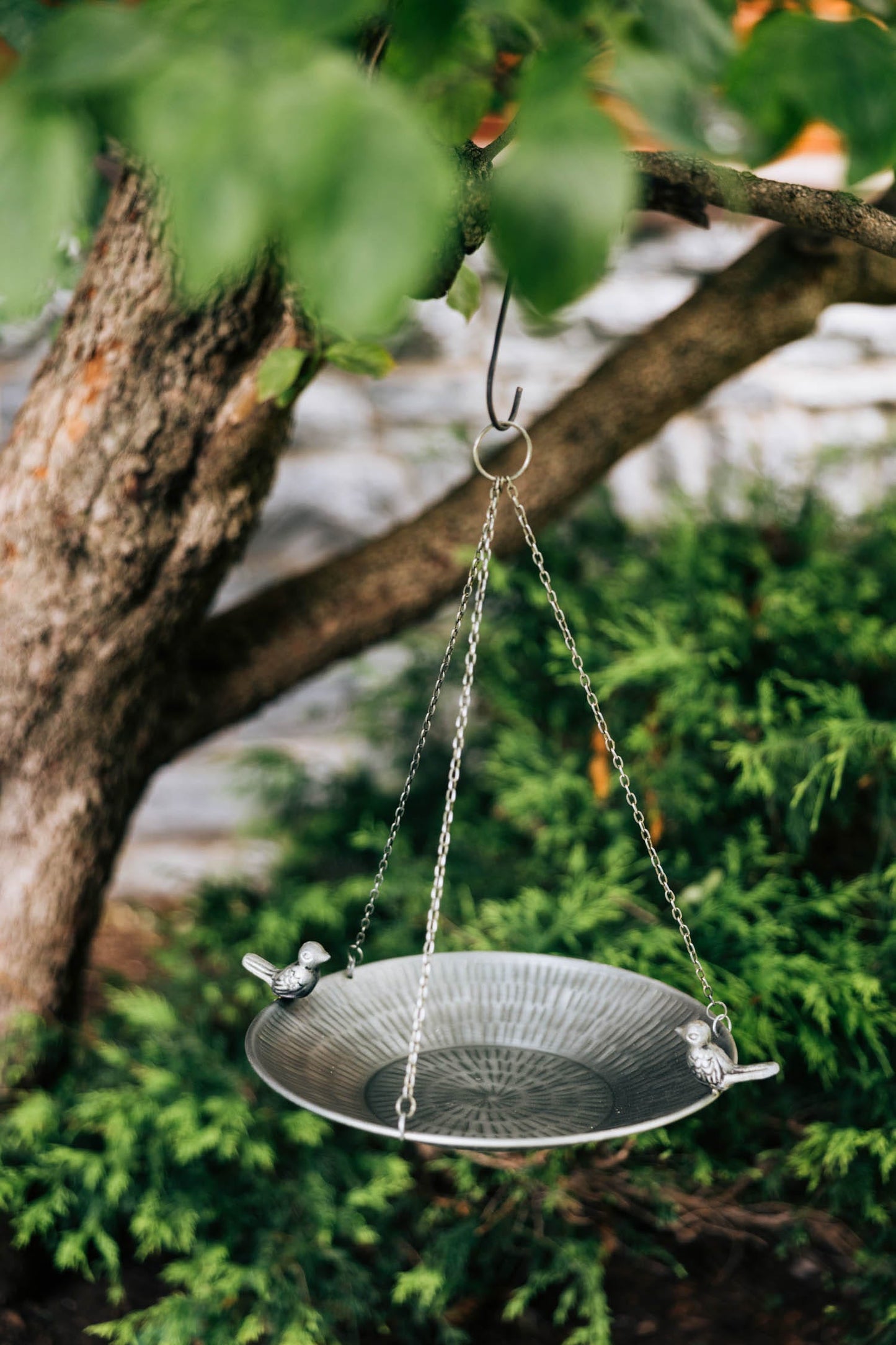 Birdfeeder hanging 2 birds metal 13Dx19H gray