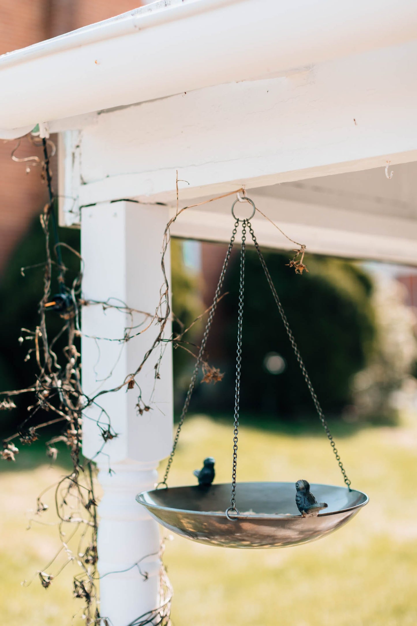 Birdfeeder hanging 2 birds metal 13Dx19H gray