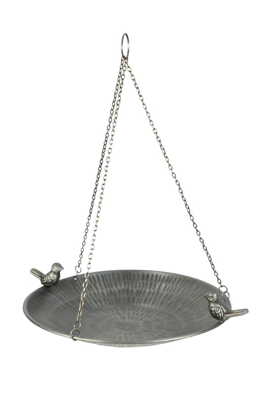 Birdfeeder hanging 2 birds metal 13Dx19H gray