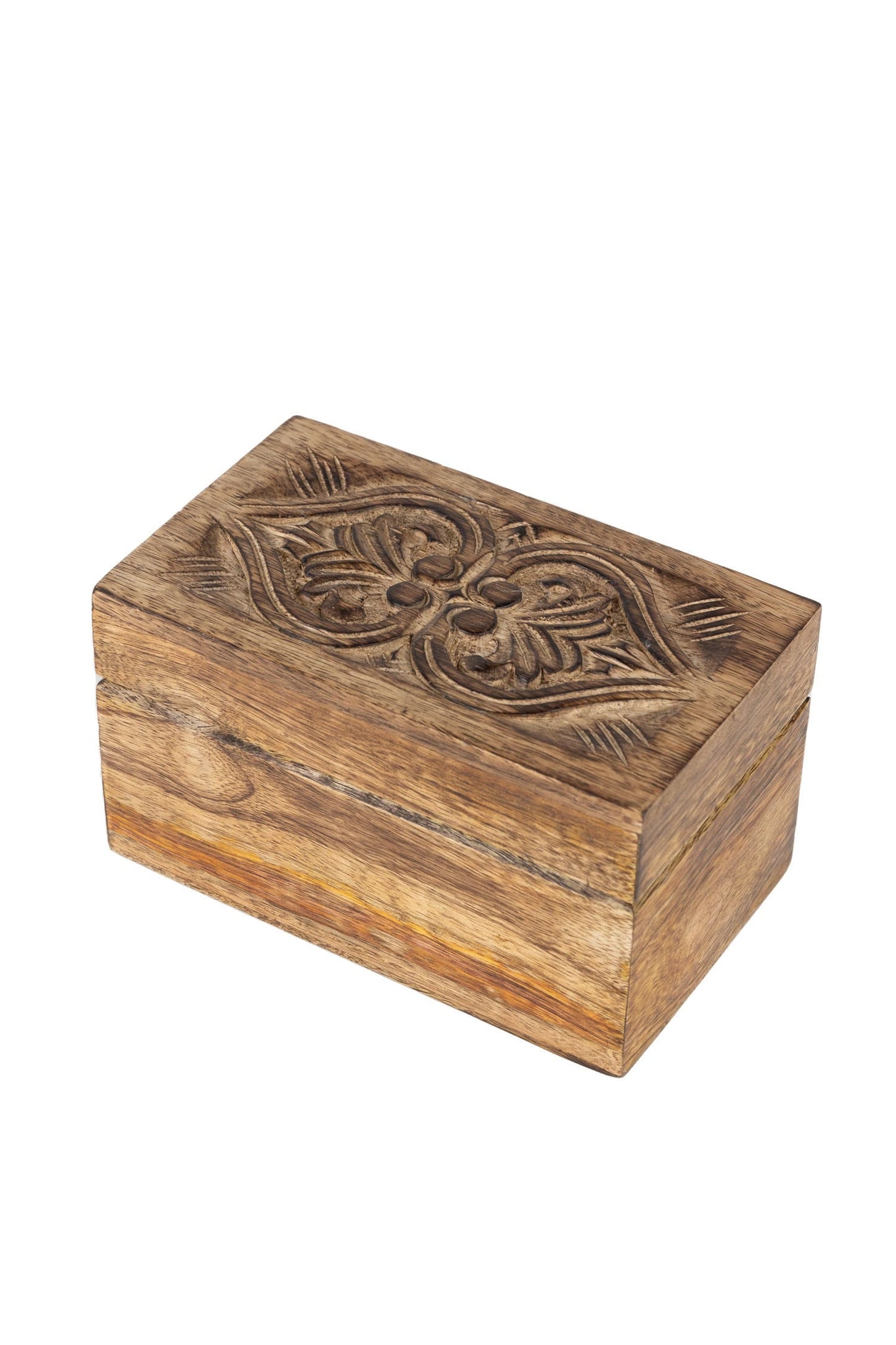 Box hinged double heart mango wood 7.5x4.5x4H brn