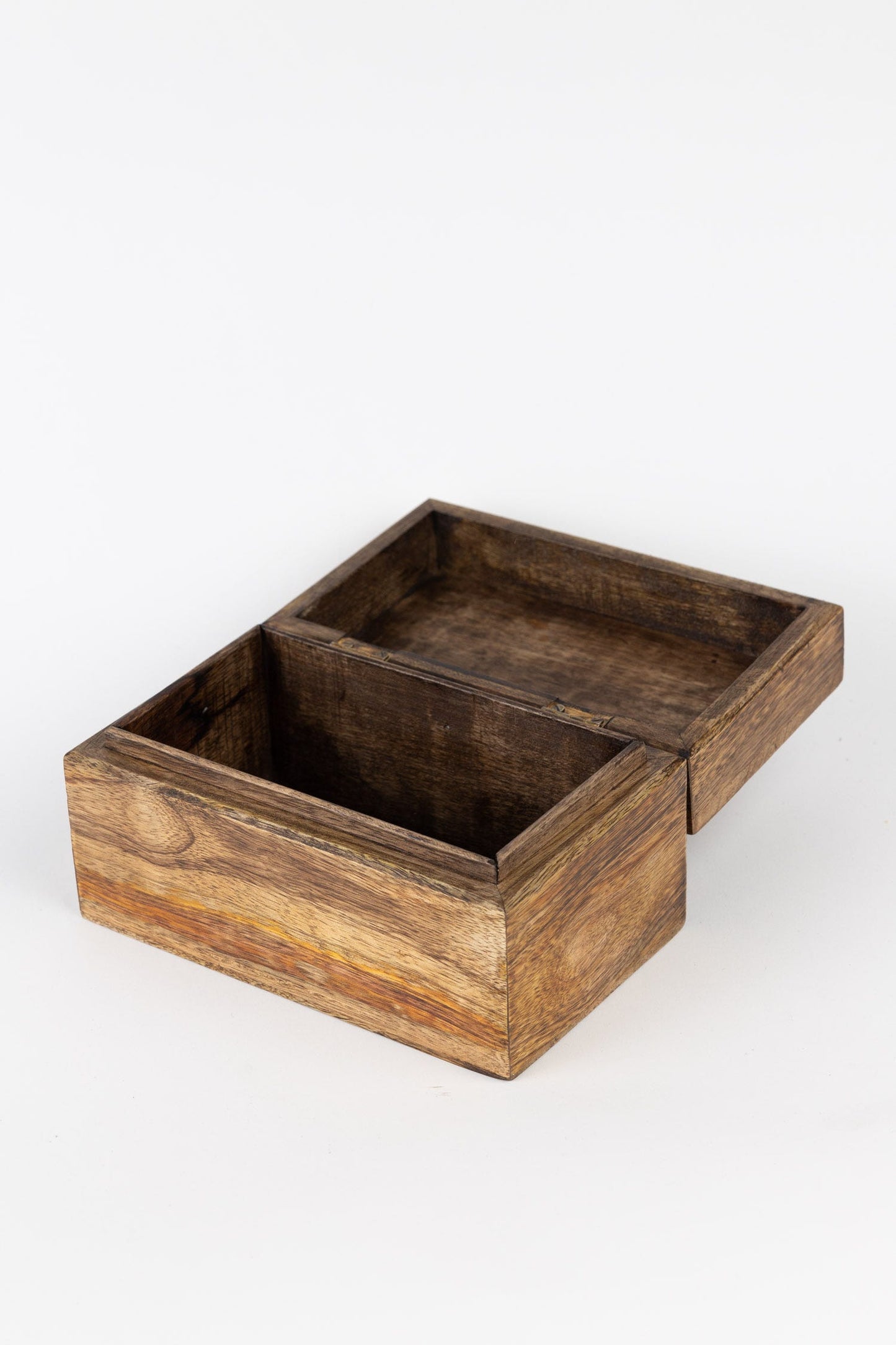 Box hinged double heart mango wood 7.5x4.5x4H brn