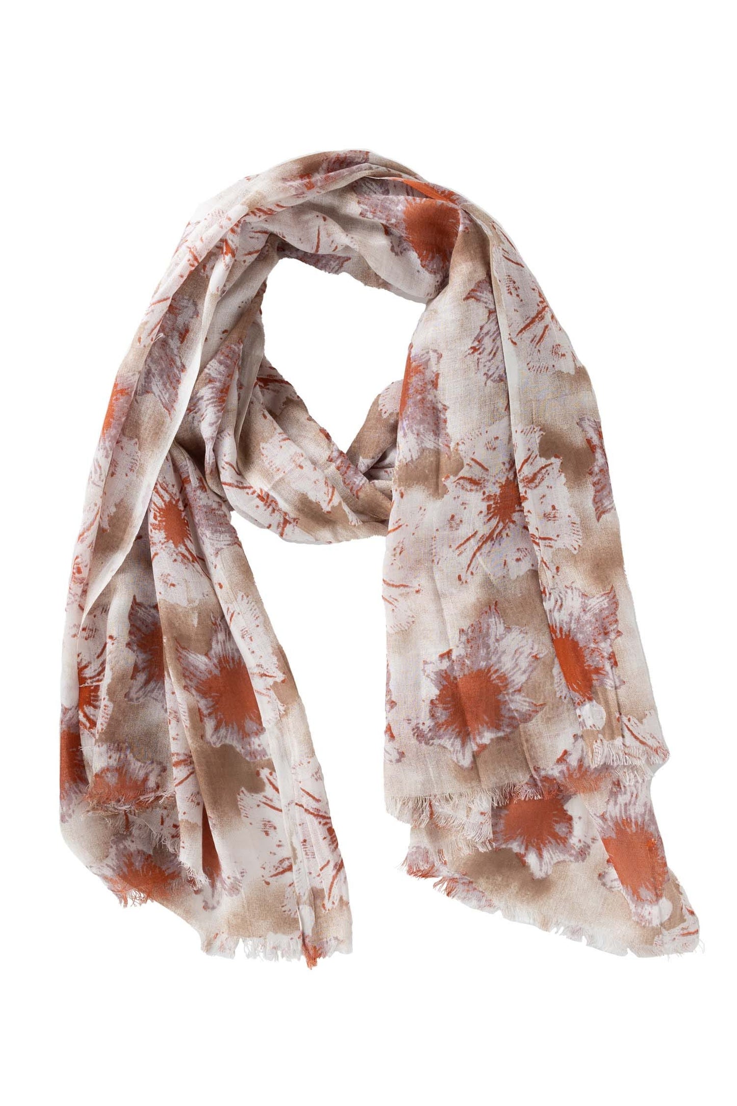 Scarf muted yarrow floral viscose 72Lx27W crm/rust