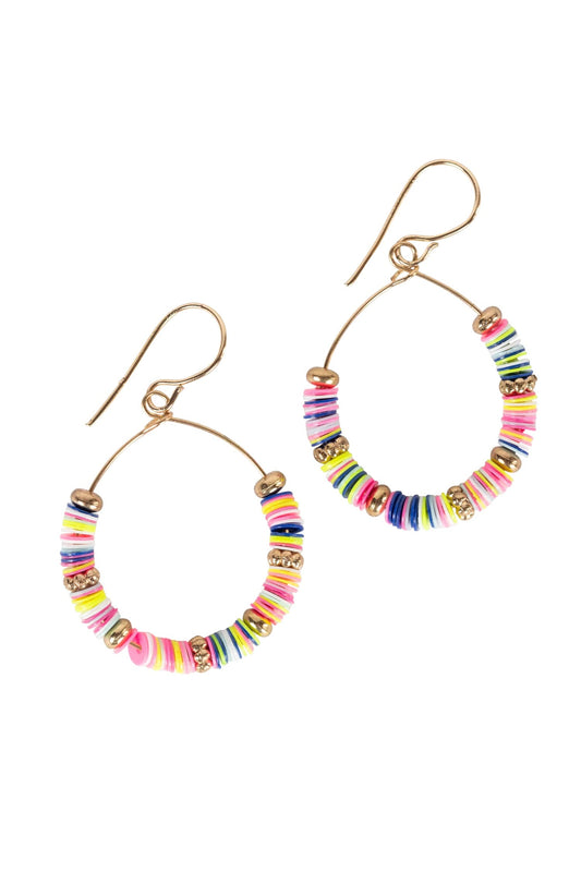 Earrings drop hoop sequins/iron 1.5L multi/gld