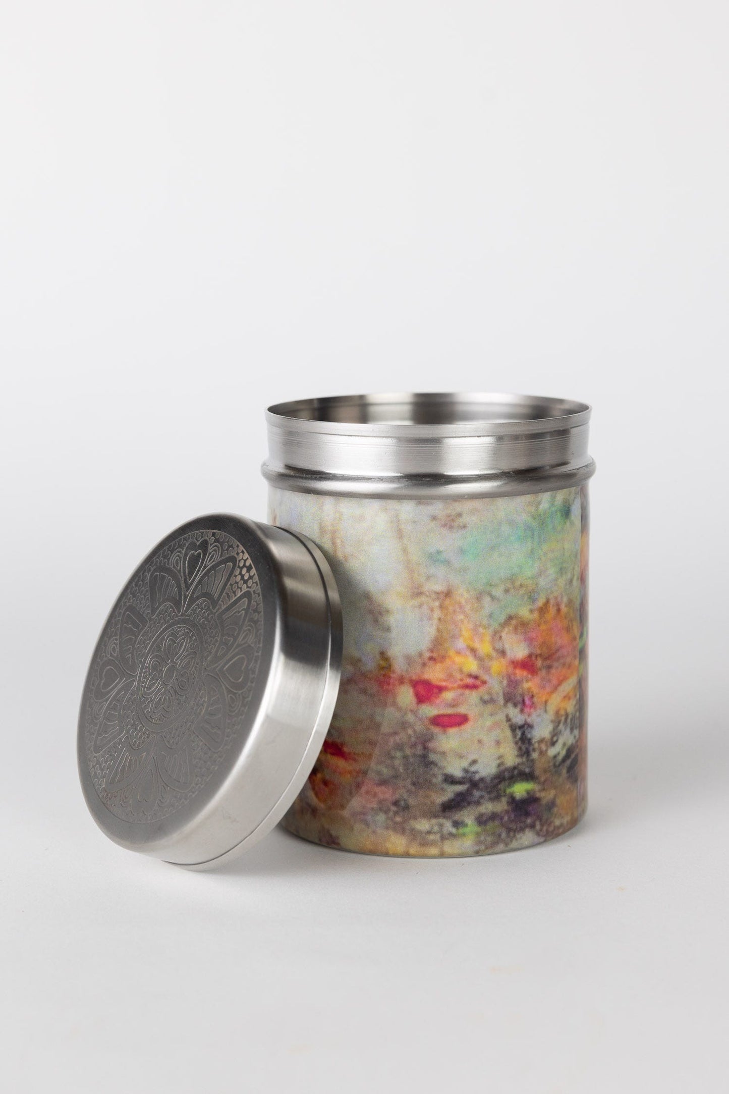 Canister S mottled pastels mtl 4.25H silv/multi