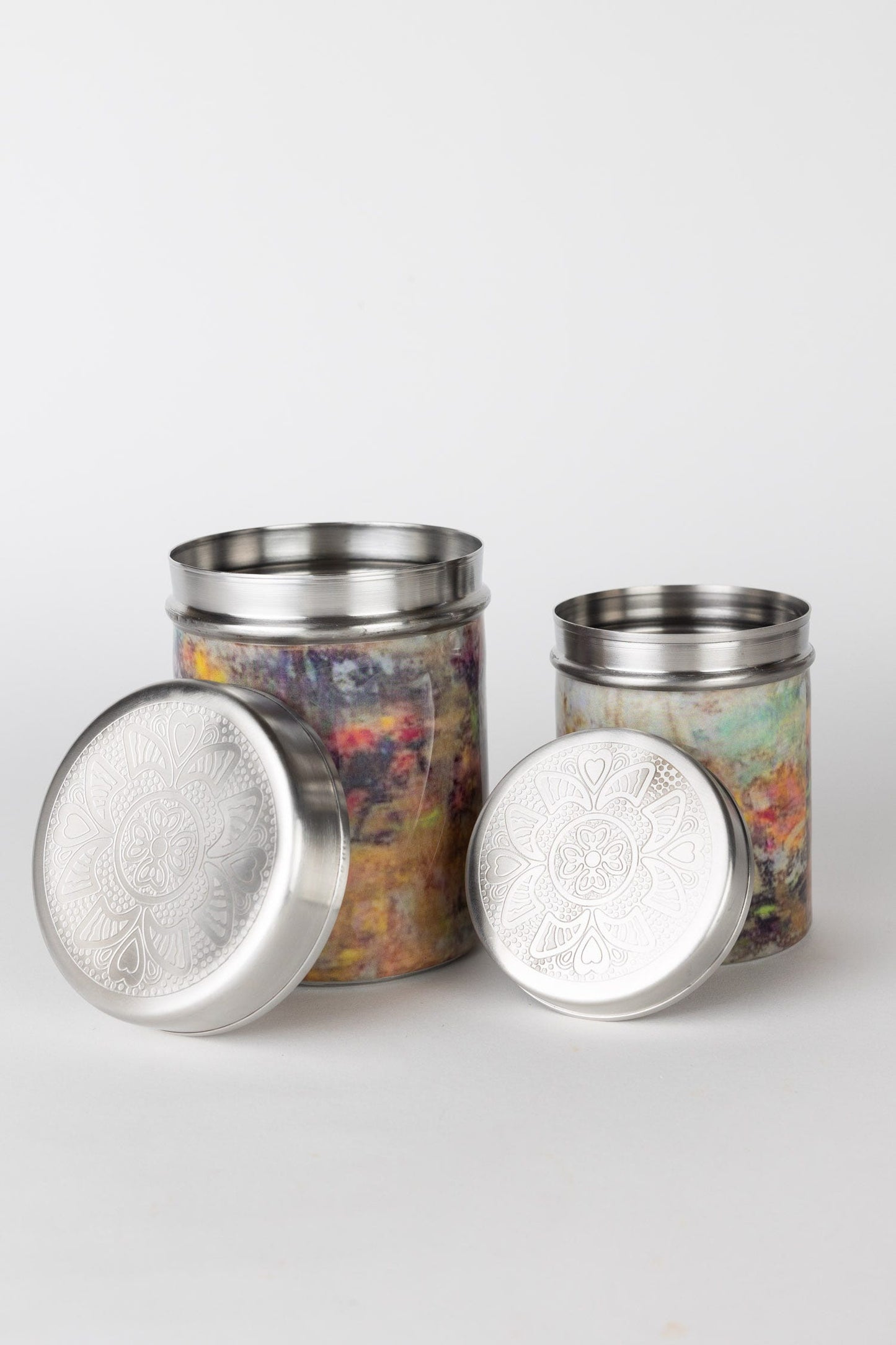 Canister S mottled pastels mtl 4.25H silv/multi