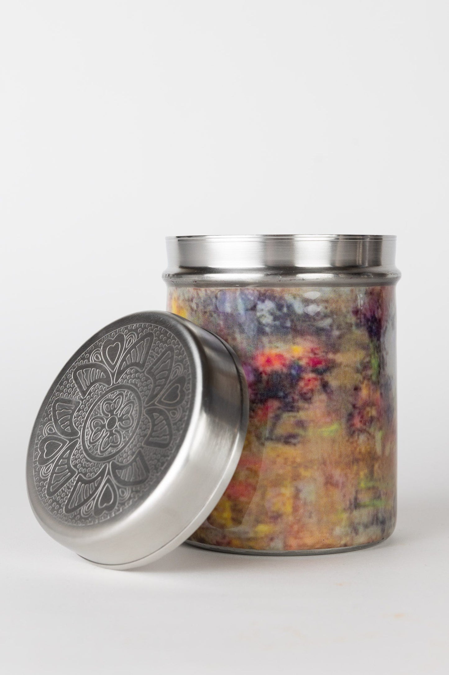 Canister M mottled pastels mtl 5.5H silv/multi