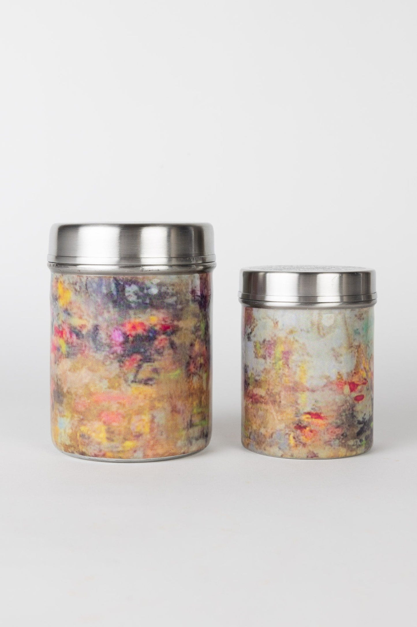 Canister M mottled pastels mtl 5.5H silv/multi