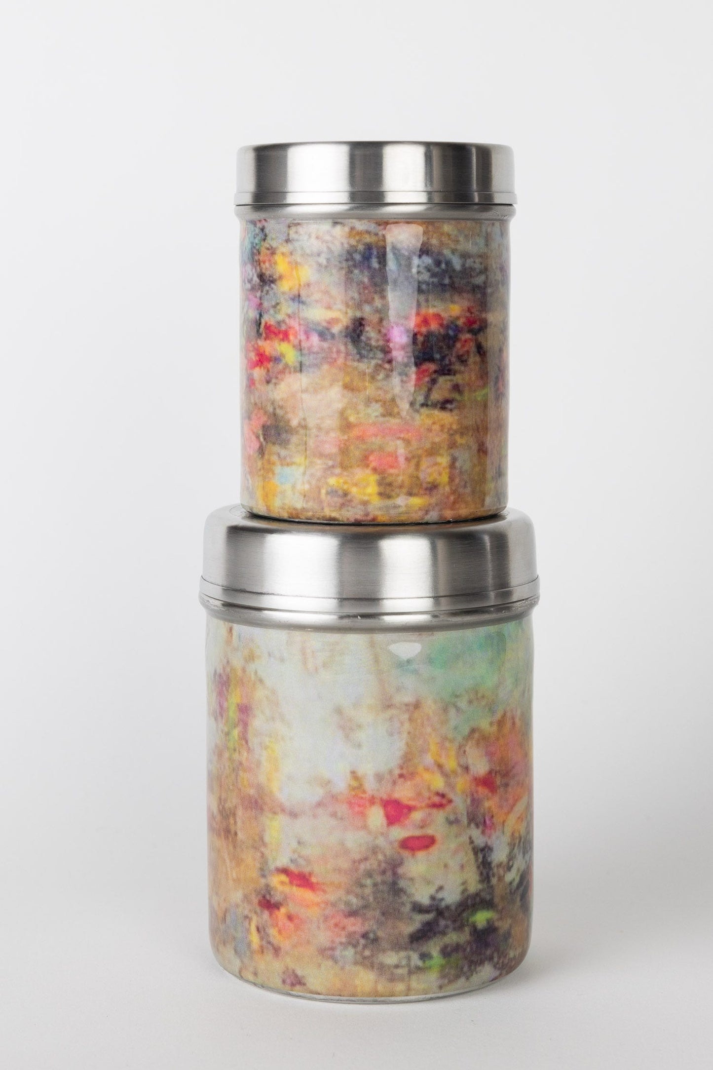 Canister M mottled pastels mtl 5.5H silv/multi