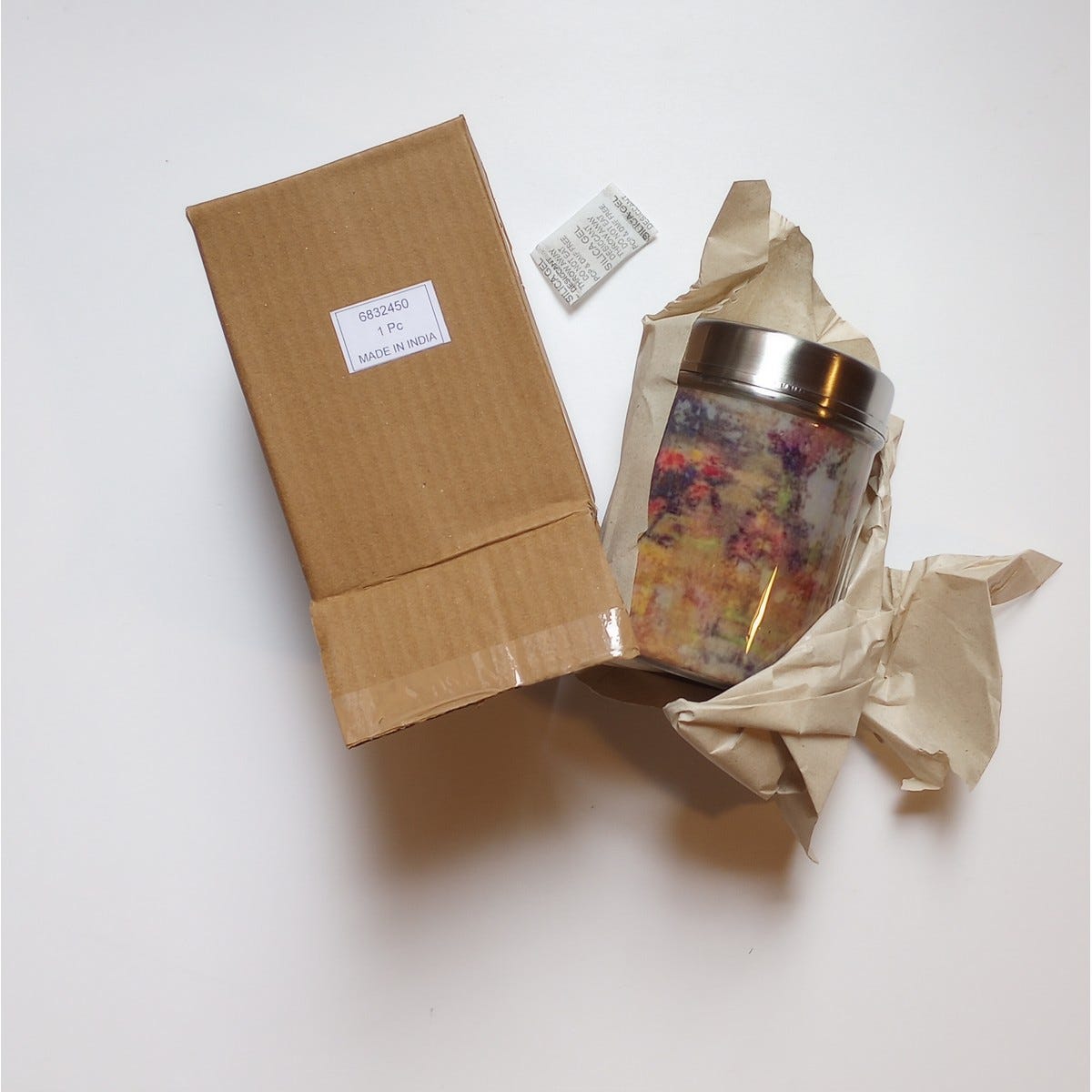 Canister M mottled pastels mtl 5.5H silv/multi