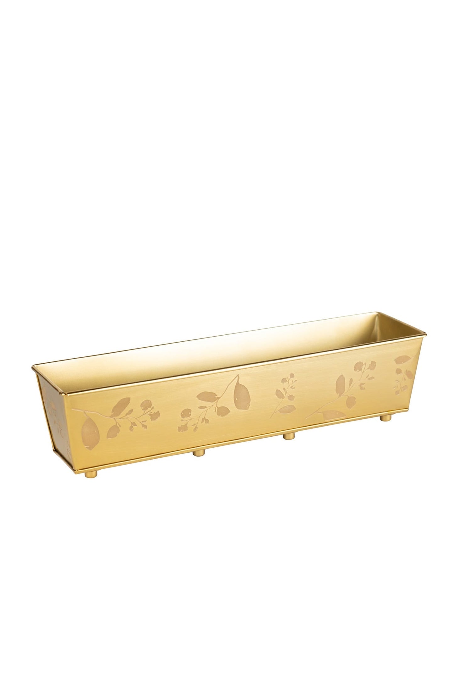Planter rect windowsill leaves iron 18Lx4.5H brass
