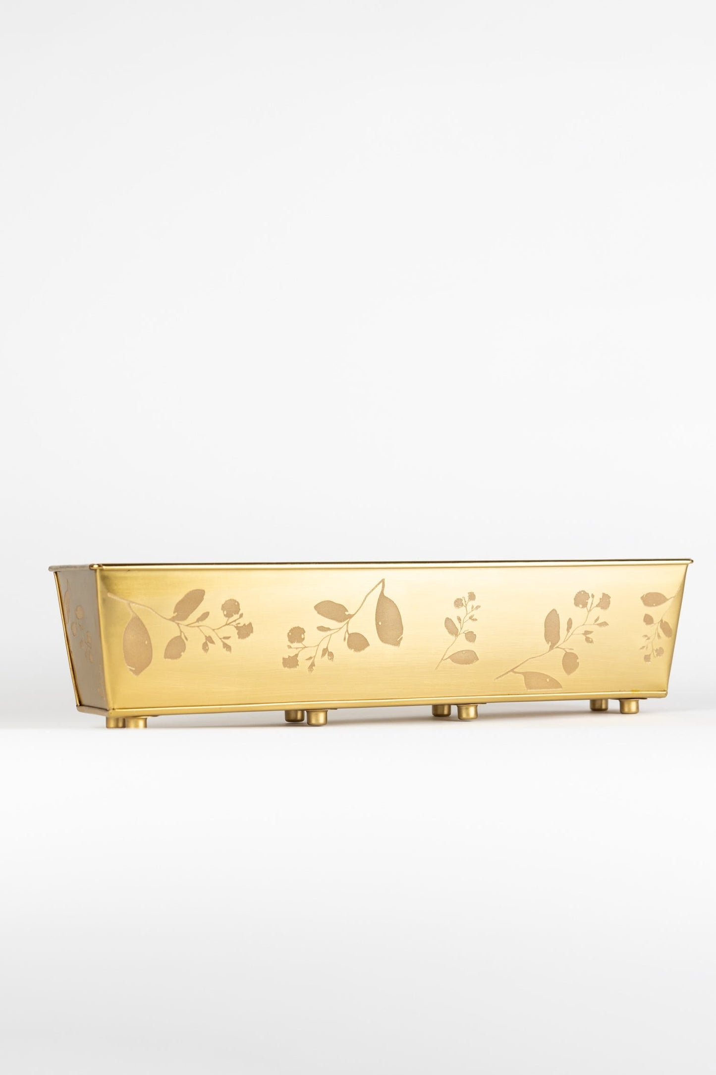Planter rect windowsill leaves iron 18Lx4.5H brass
