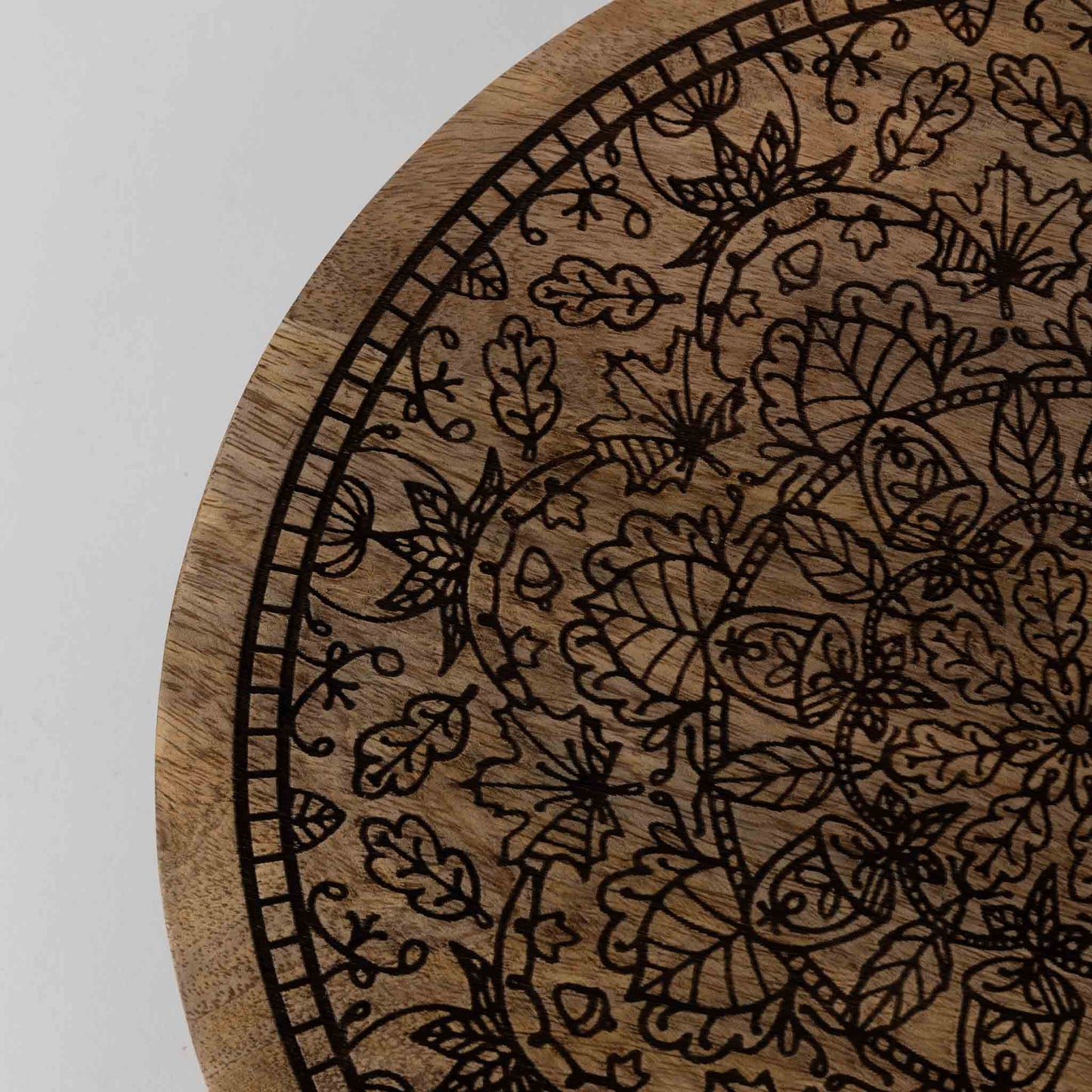 Lazy Susan lasered mandala mango wd 12Dx2 brn
