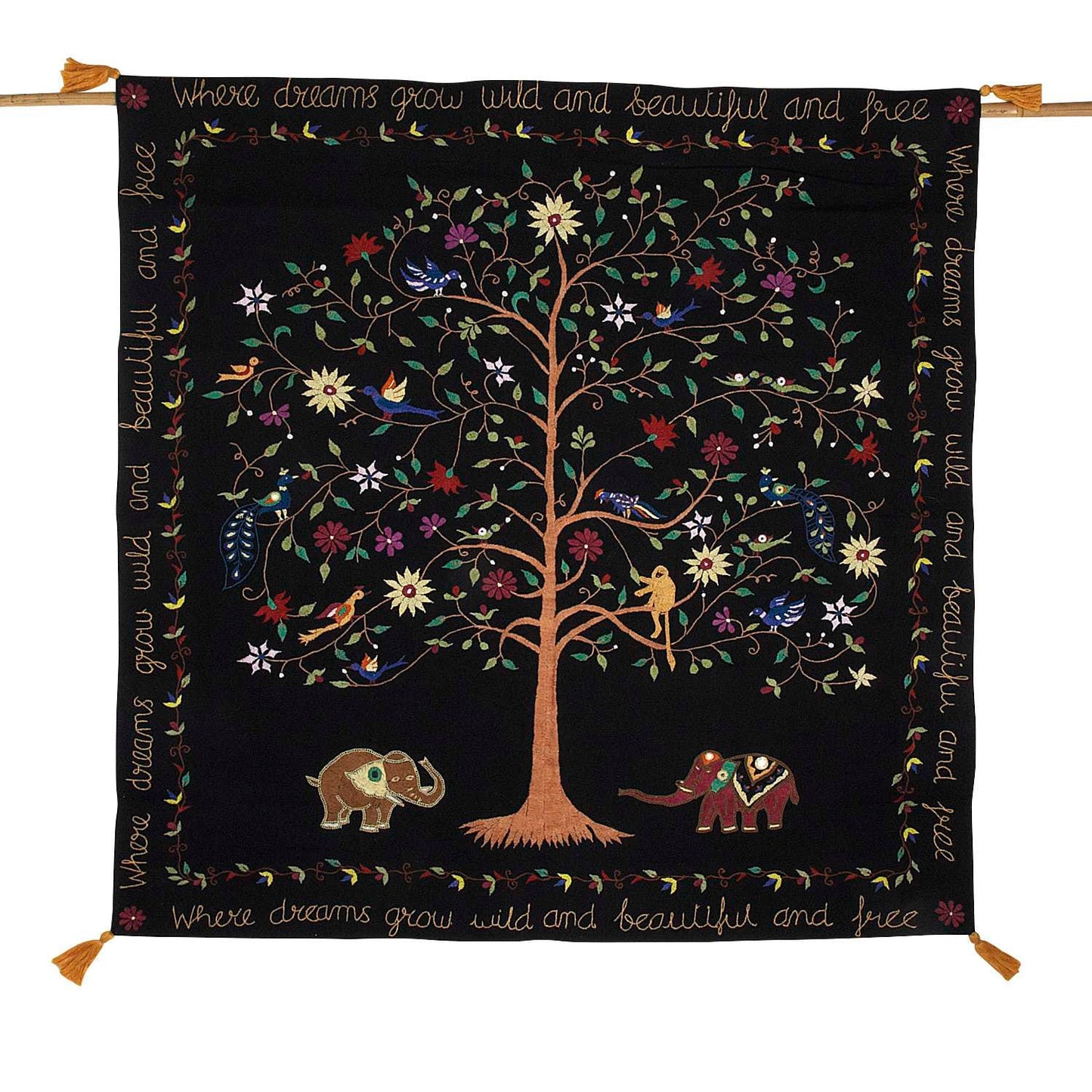 Wall hanging emb tree/life 40x40 blk/multi