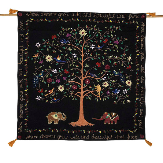 Wall hanging emb tree/life 40x40 blk/multi
