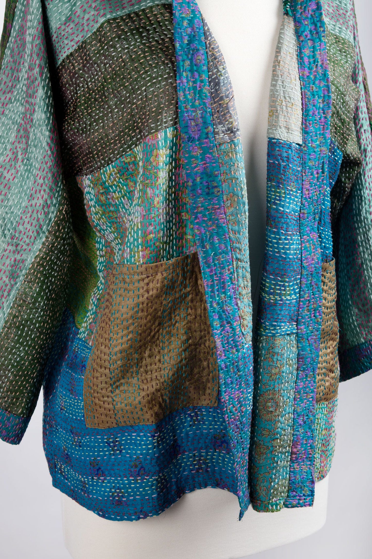 Kimono stitched upcycled sari 26L teal/green/multi