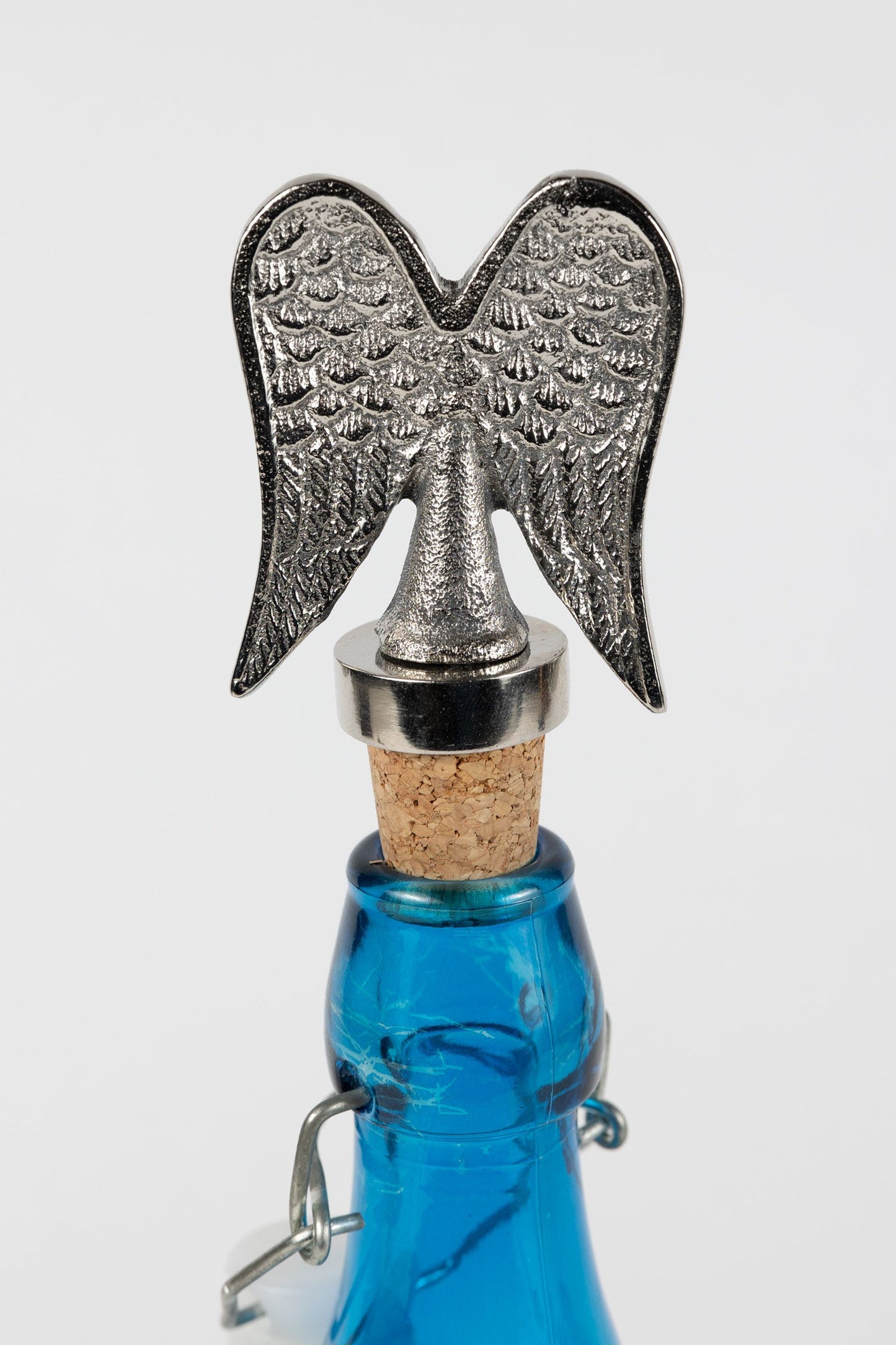 Bottle topper angel metal/cork 1.5Dx3.H silver/nat