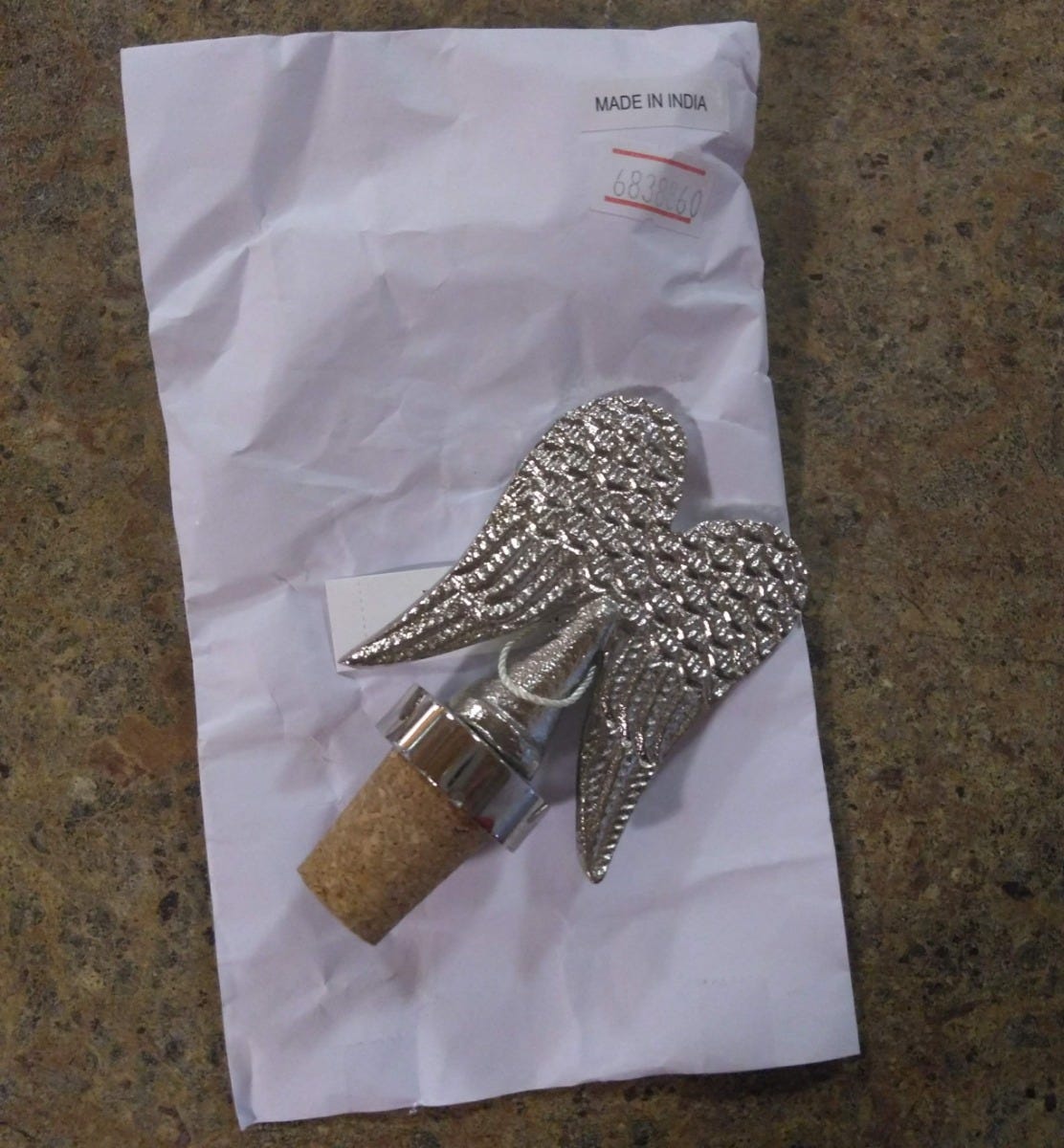 Bottle topper angel metal/cork 1.5Dx3.H silver/nat