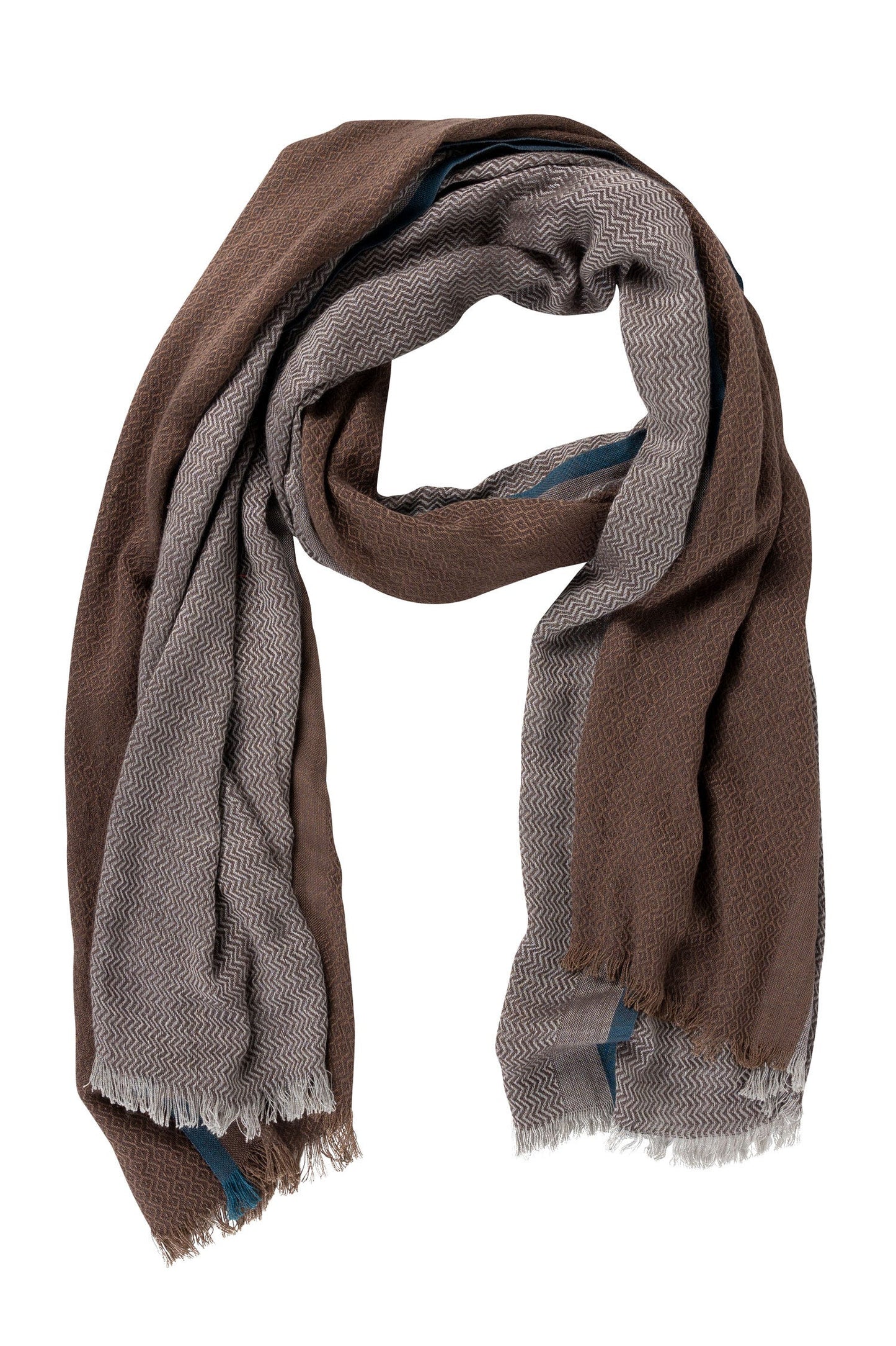 Scarf two toned herringbone 70x25 viscose brns/blu