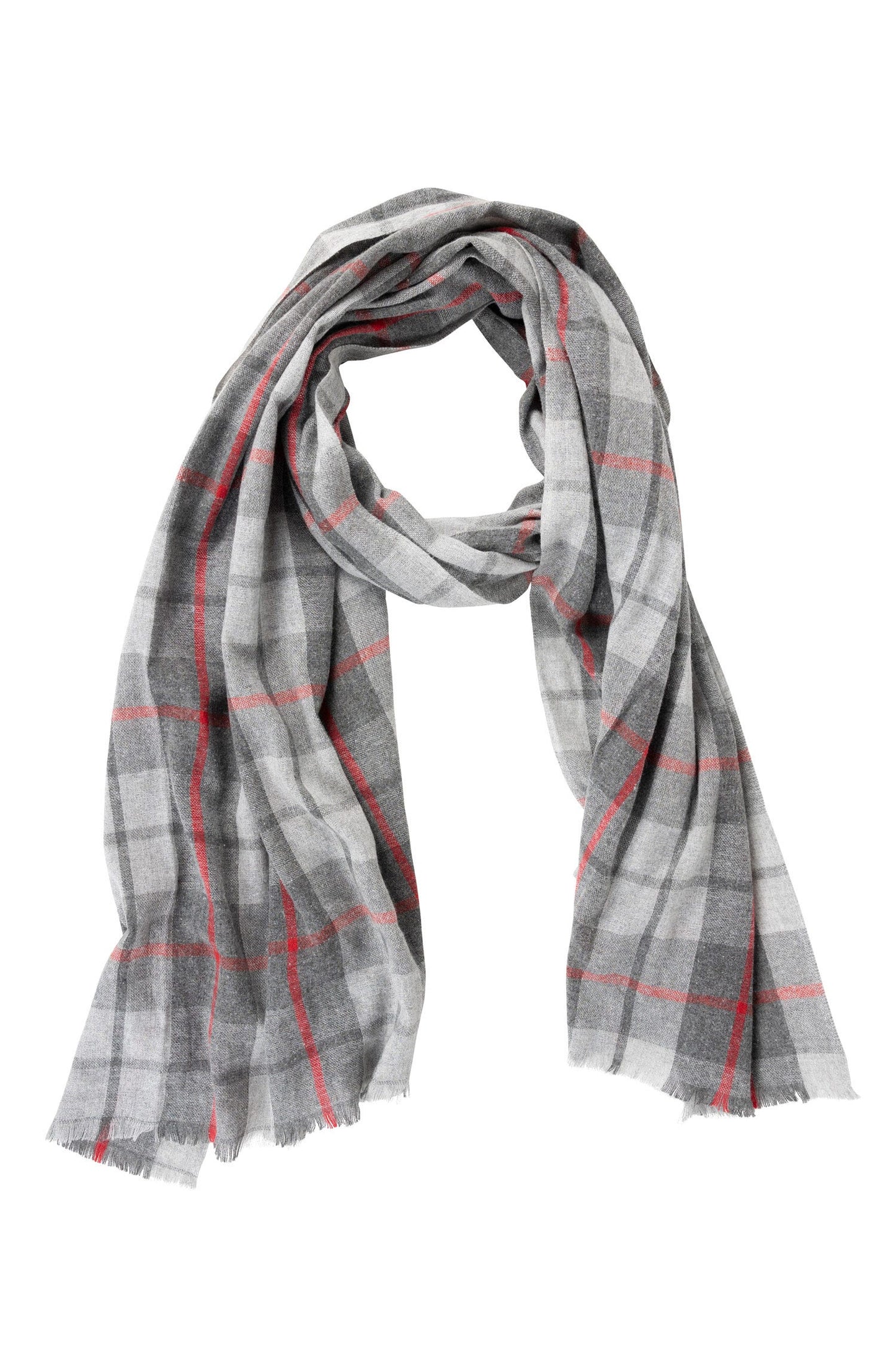 Scarf plaid cotton/polyester 78x28 gray/red