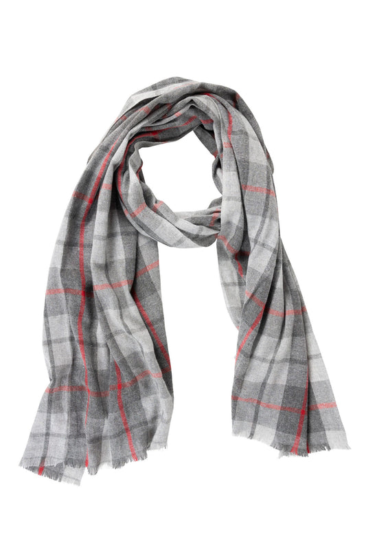 Scarf plaid cotton/polyester 78x28 gray/red