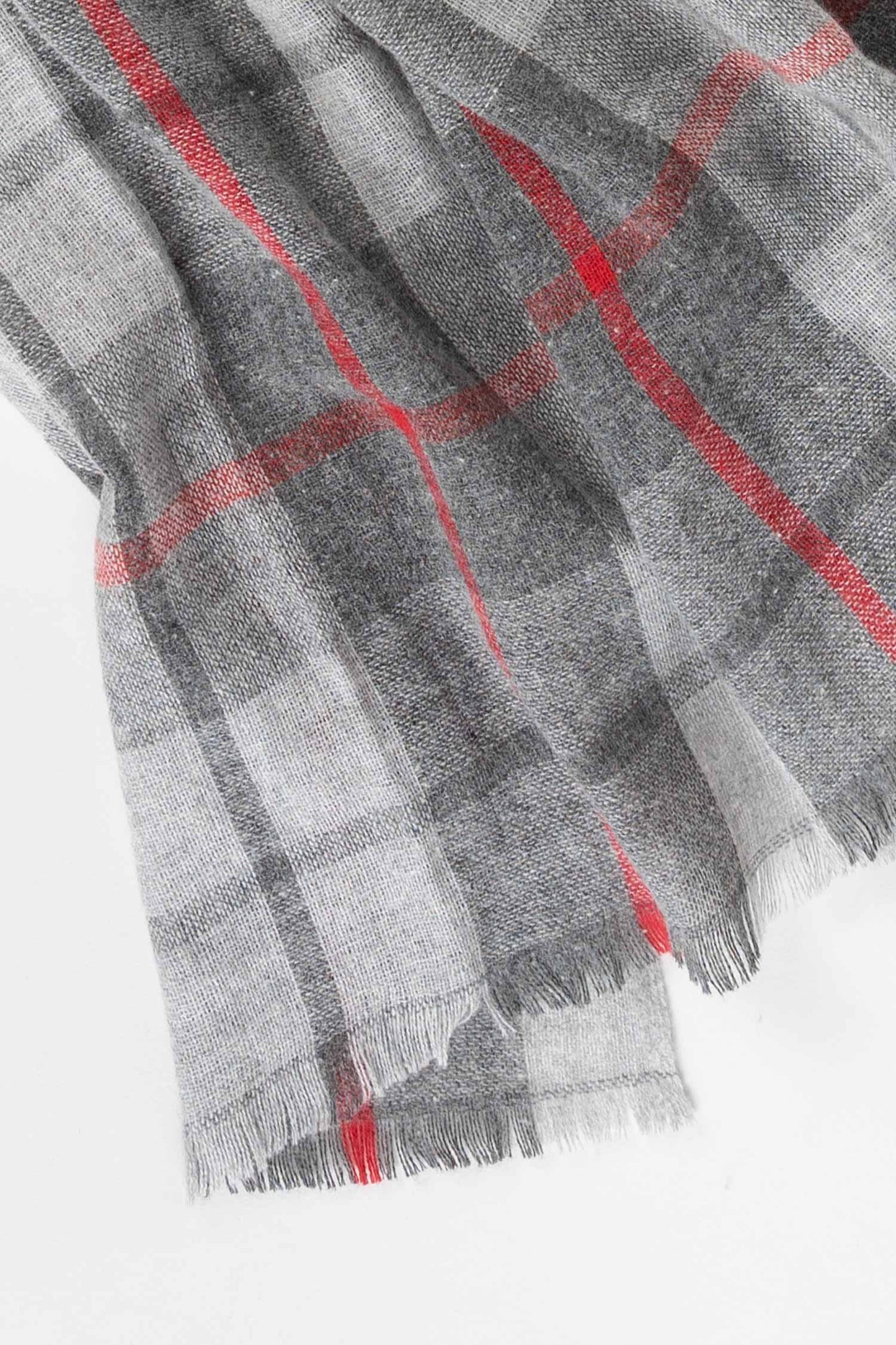Scarf plaid cotton/polyester 78x28 gray/red