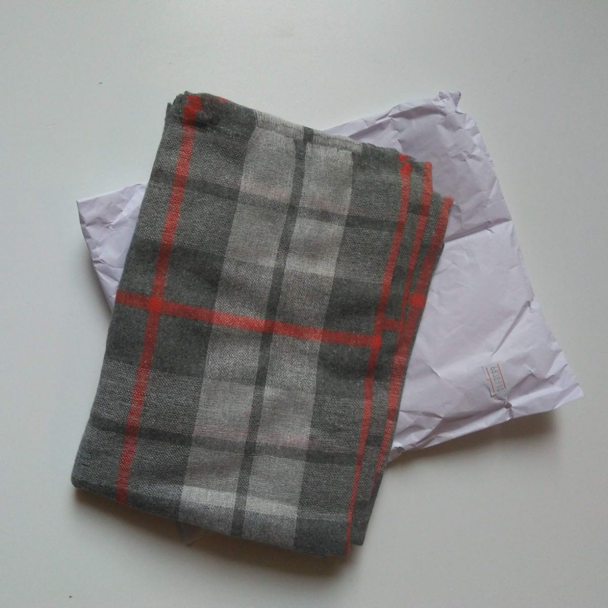 Scarf plaid cotton/polyester 78x28 gray/red