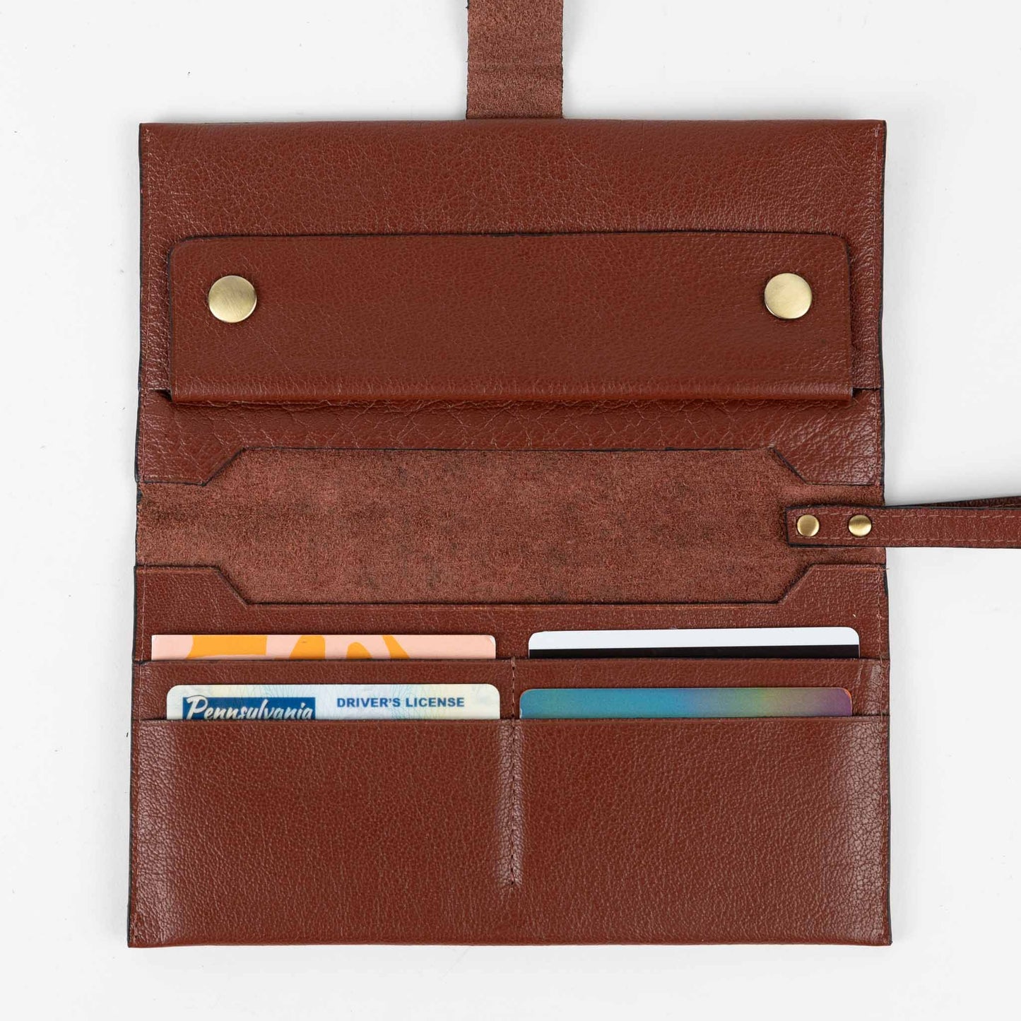 Wallet w/strap leather 8Lx4 rust/brass