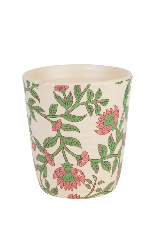 Tumbler blooming vines cer 3.5Dx4H crm/grn/rose