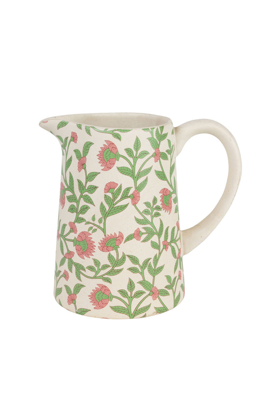 Pitcher blooming vines ceramic 5Dx7H crm/grn/rose