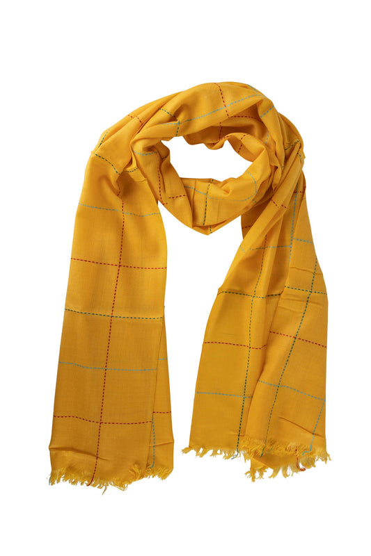 Scarf kantha stitch sqs viscose 70x20 yellow/multi