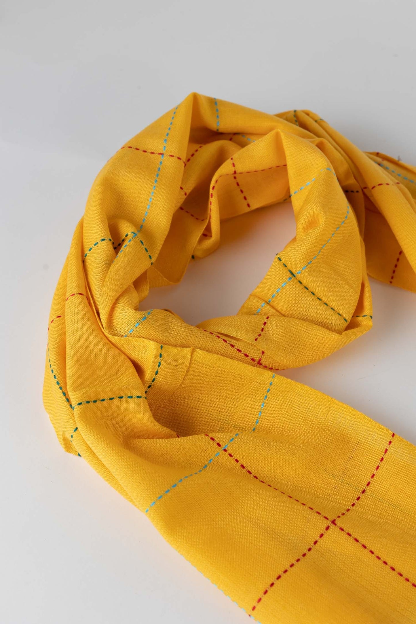 Scarf kantha stitch sqs viscose 70x20 yellow/multi