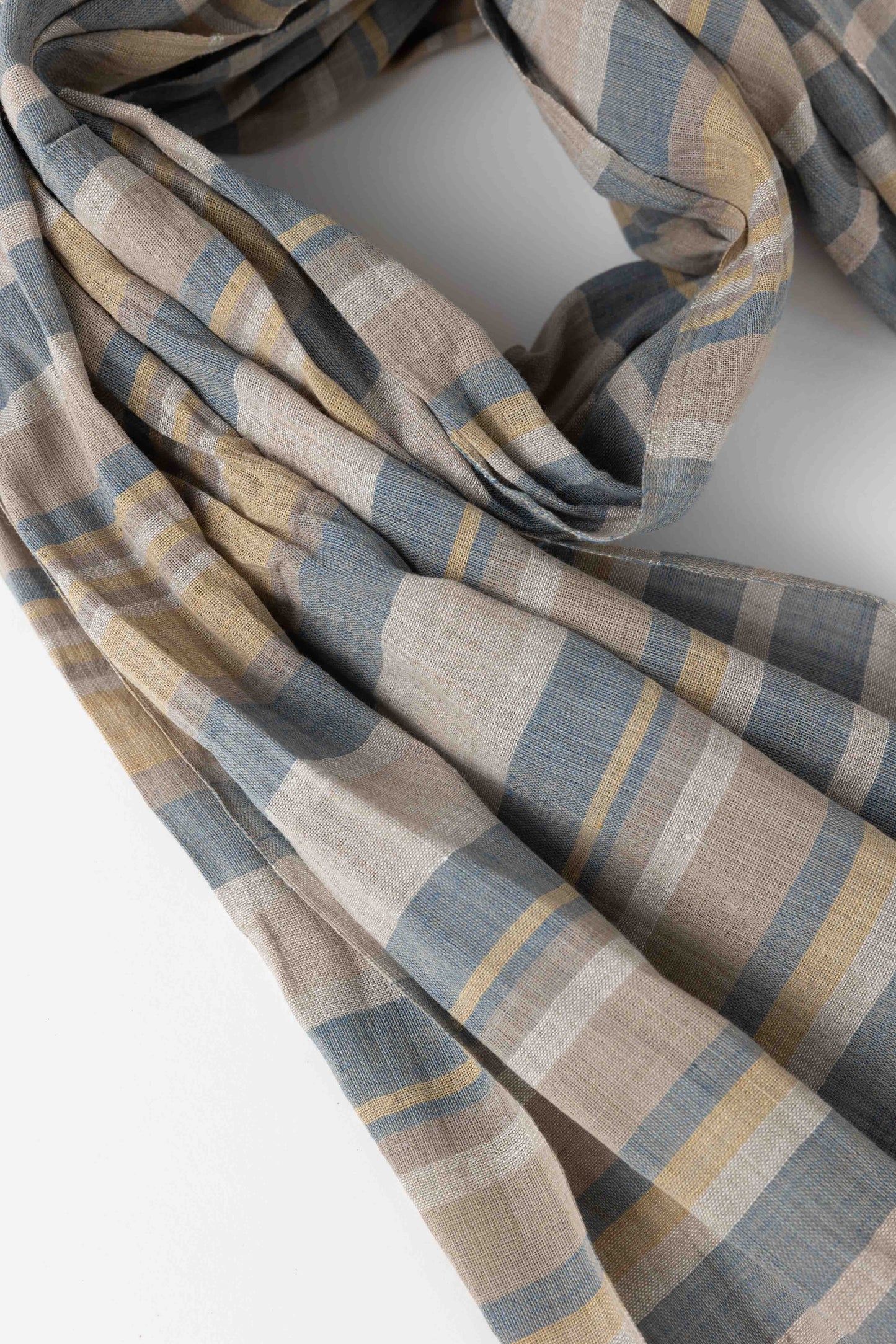 Scarf asst autumnal stripes cttn 74x28 tan/blu/yel