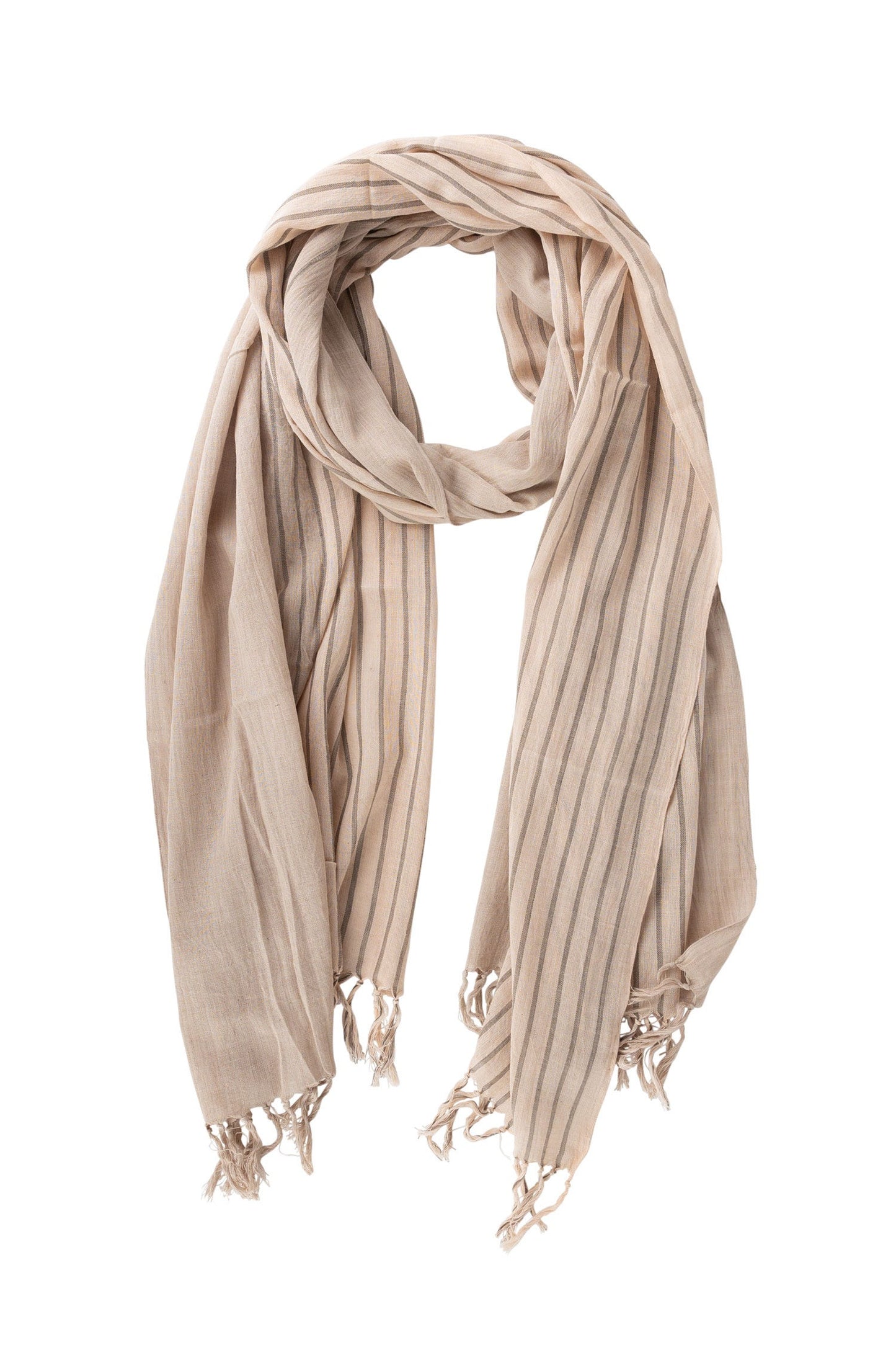 Scarf cinnamon stripes cotton 80Lx27W tan/gray