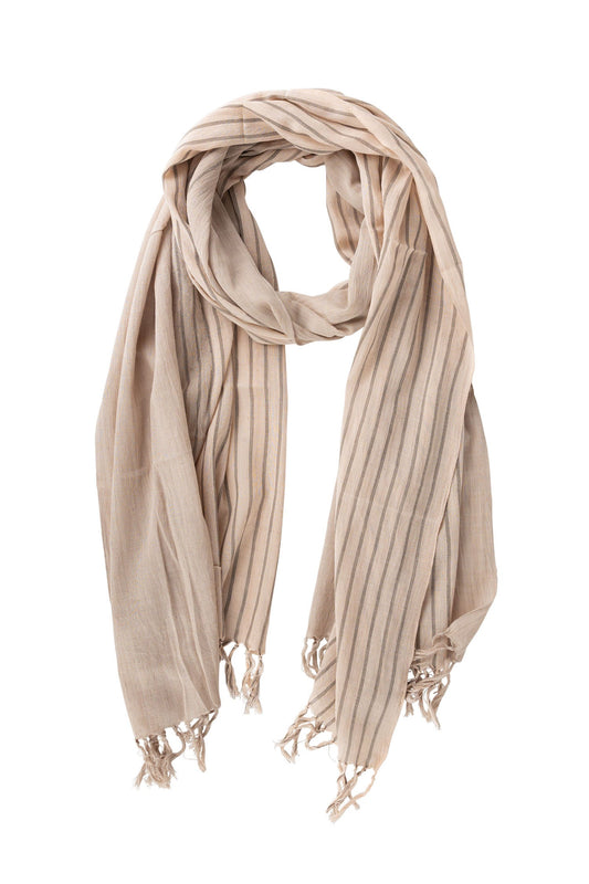 Scarf cinnamon stripes cotton 80Lx27W tan/gray