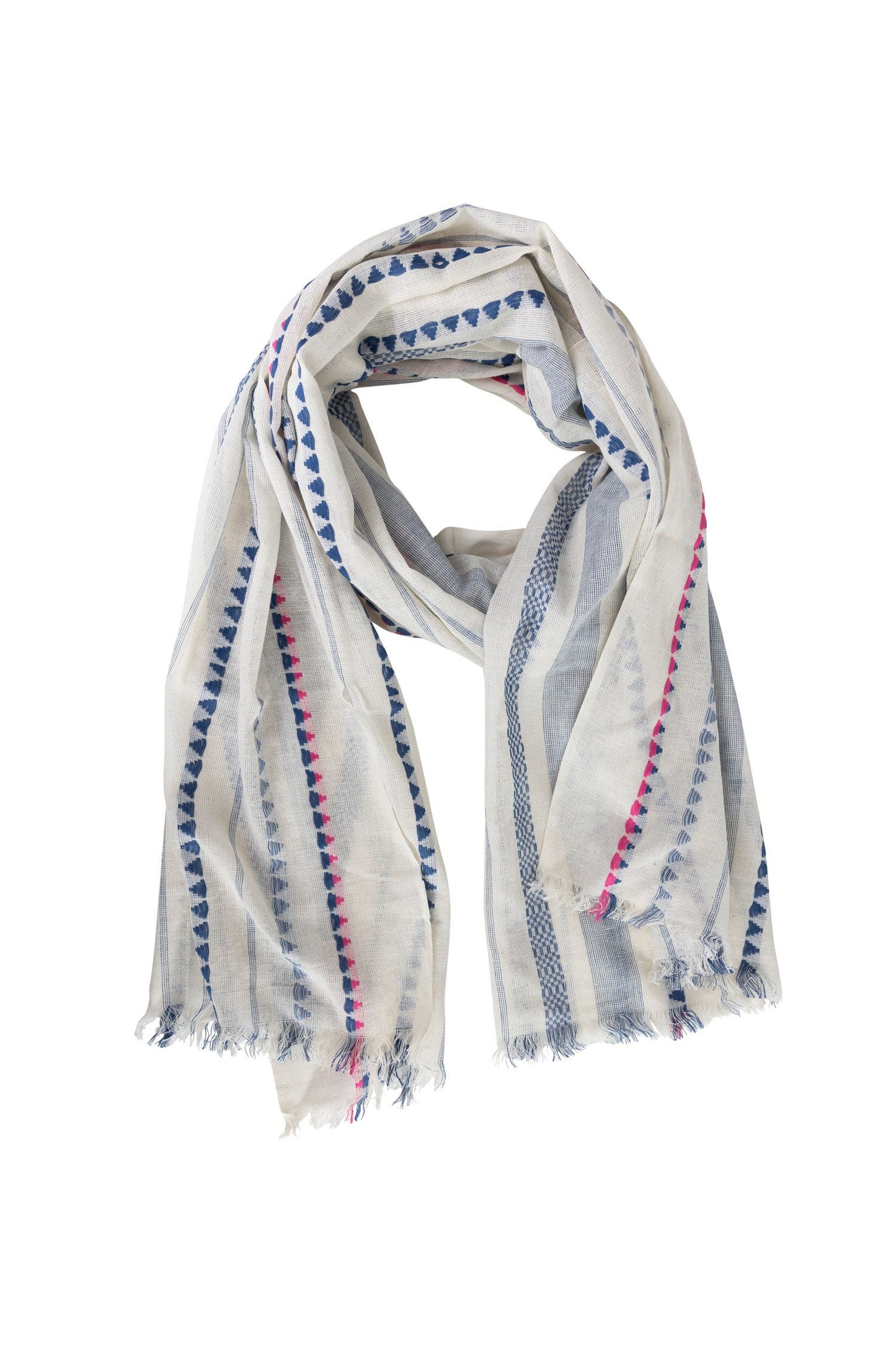 Scarf nautical stripes cotton 76x30 crm/blu/pink