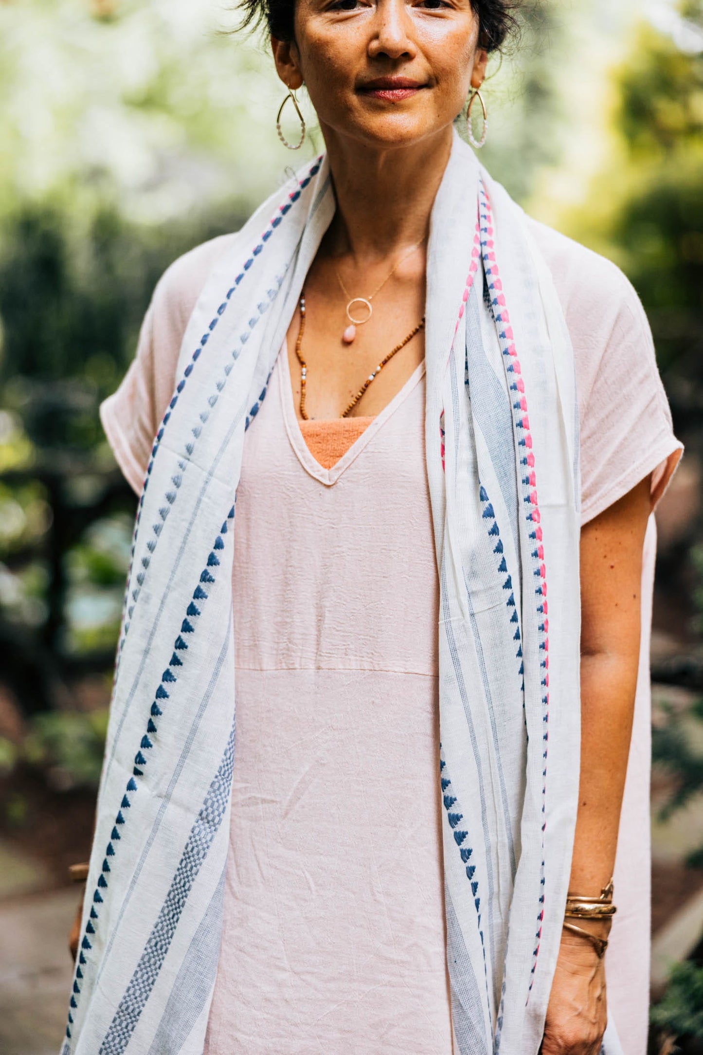 Scarf nautical stripes cotton 76x30 crm/blu/pink
