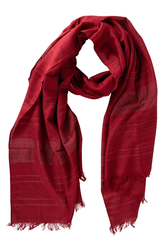 Scarf solid w/metalic bands viscose 70x28 red/silv