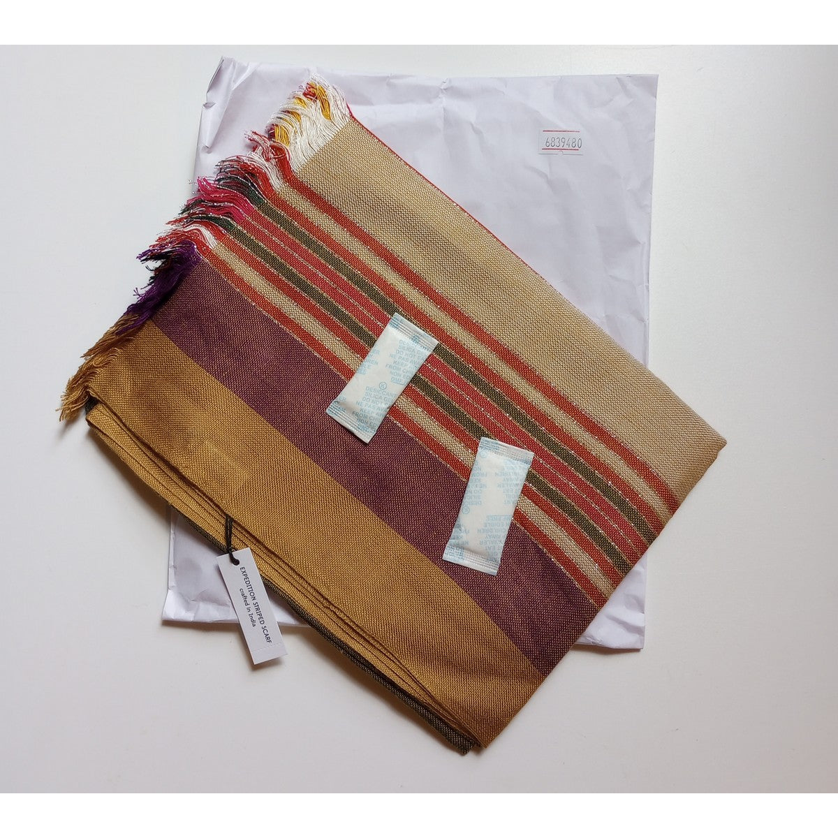 Scarf autumn stripes viscose 72x28 rust/grn/yel