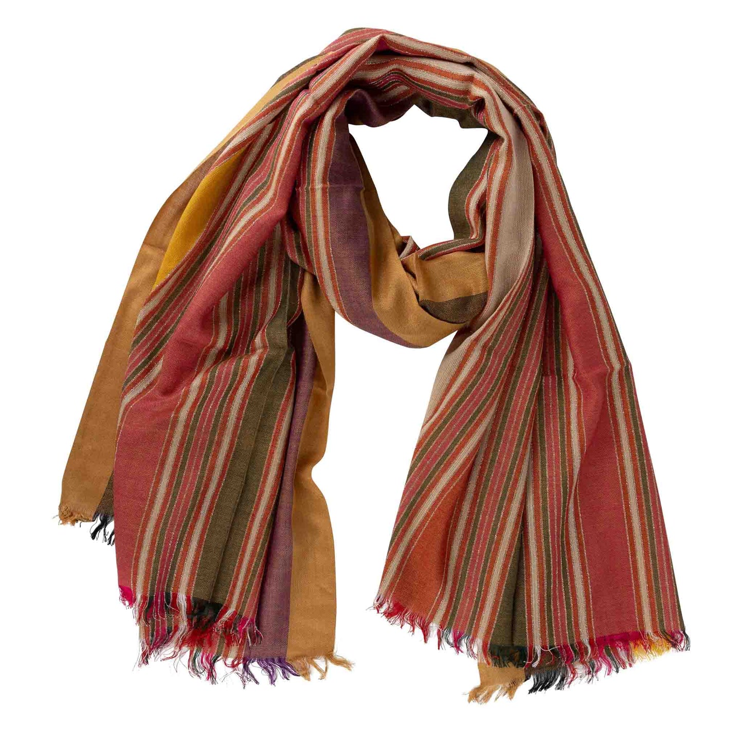 Scarf autumn stripes viscose 72x28 rust/grn/yel