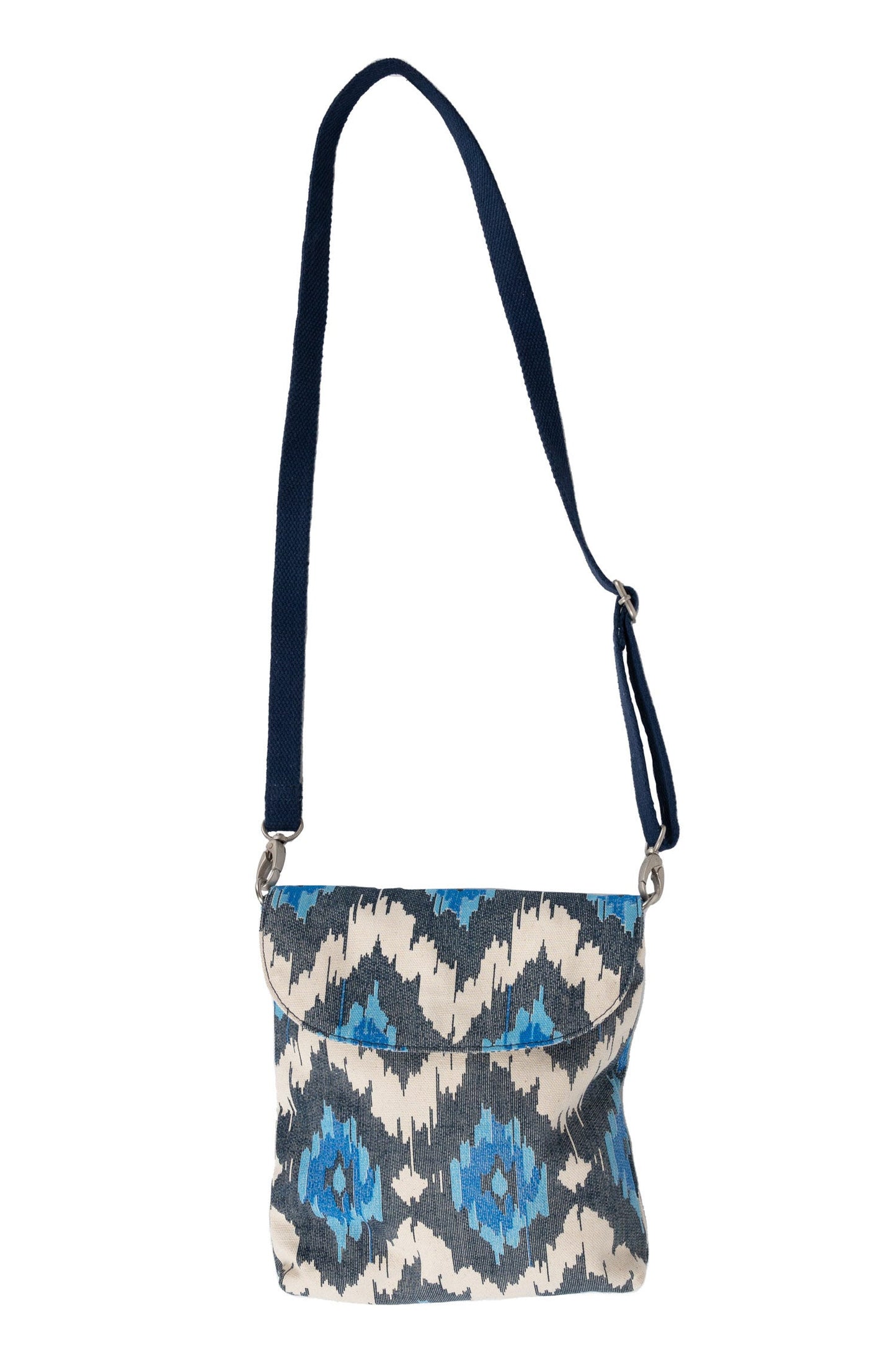 Purse around town ikat/web strap 9Wx10H blues/wht