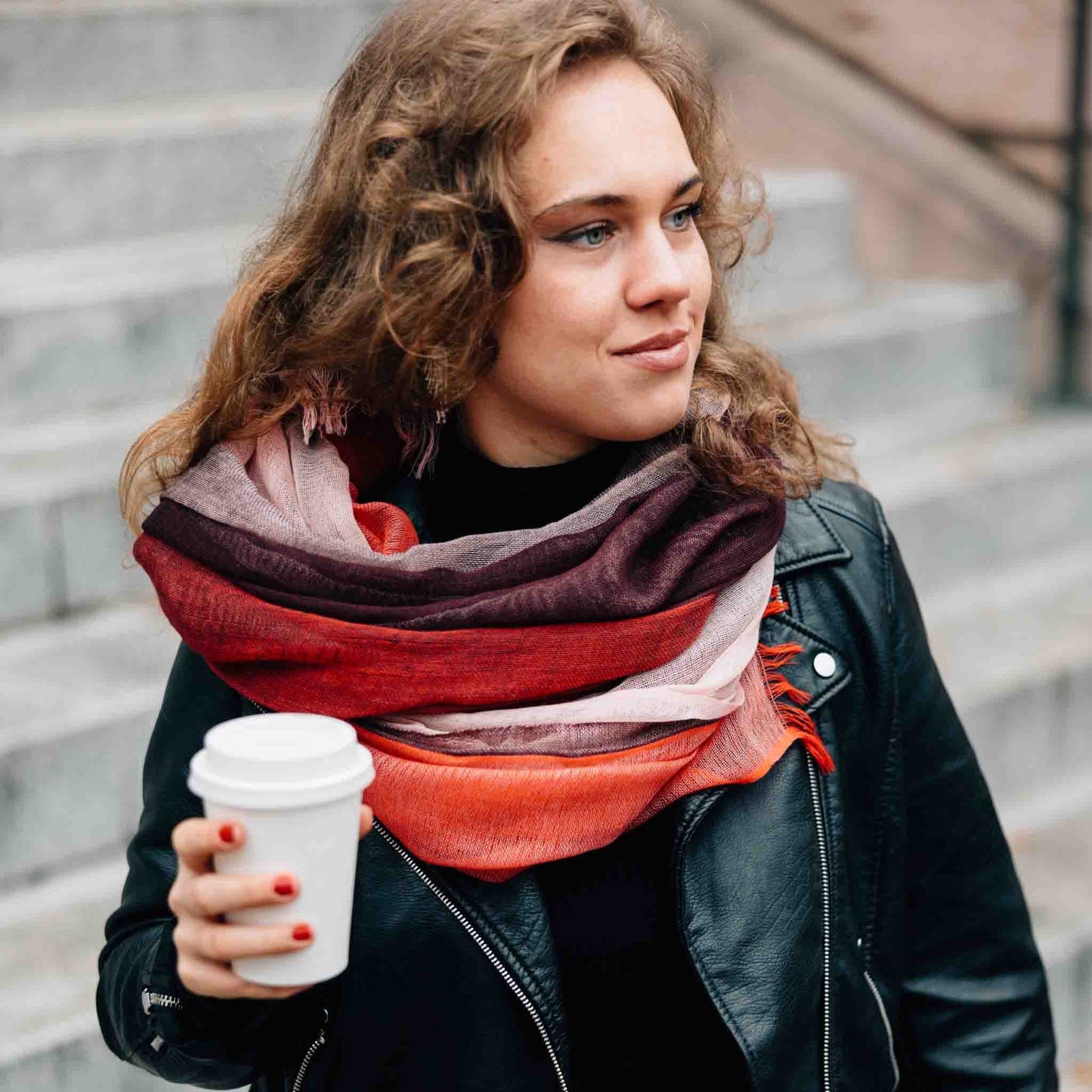 Meera Layered Wool Scarf - Reds - Default Title (6839700)