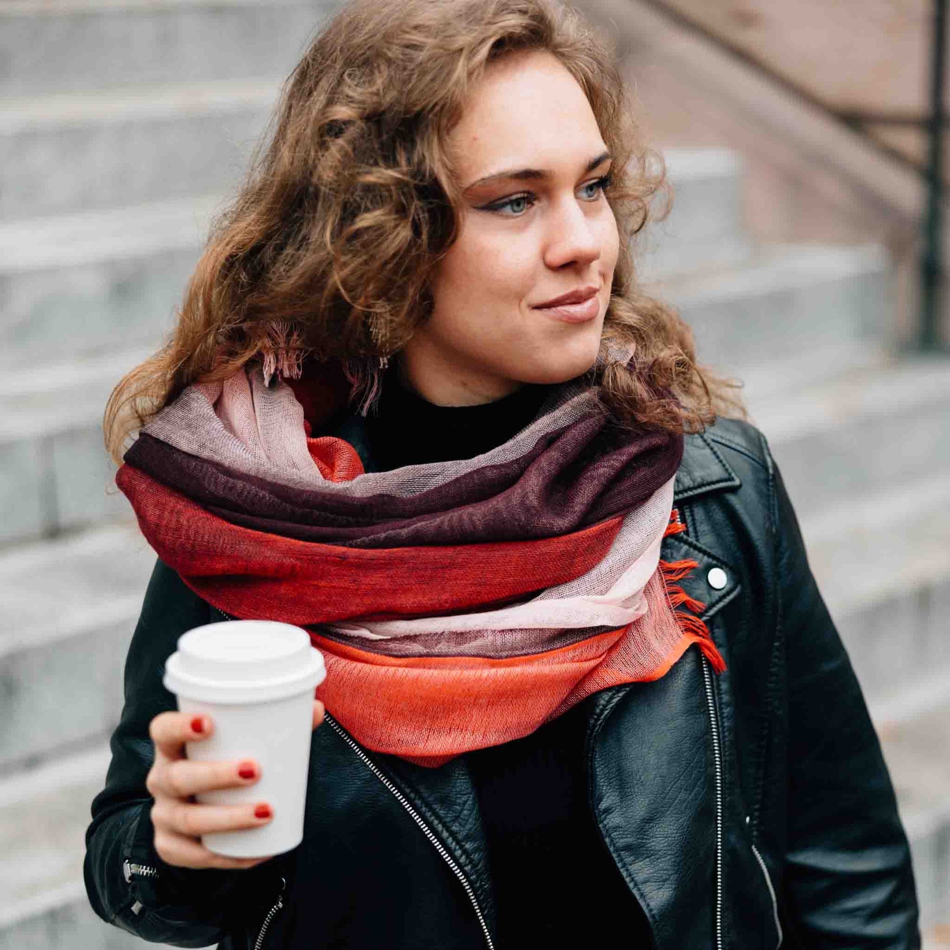 Meera Layered Wool Scarf - Reds - Default Title (6839700)