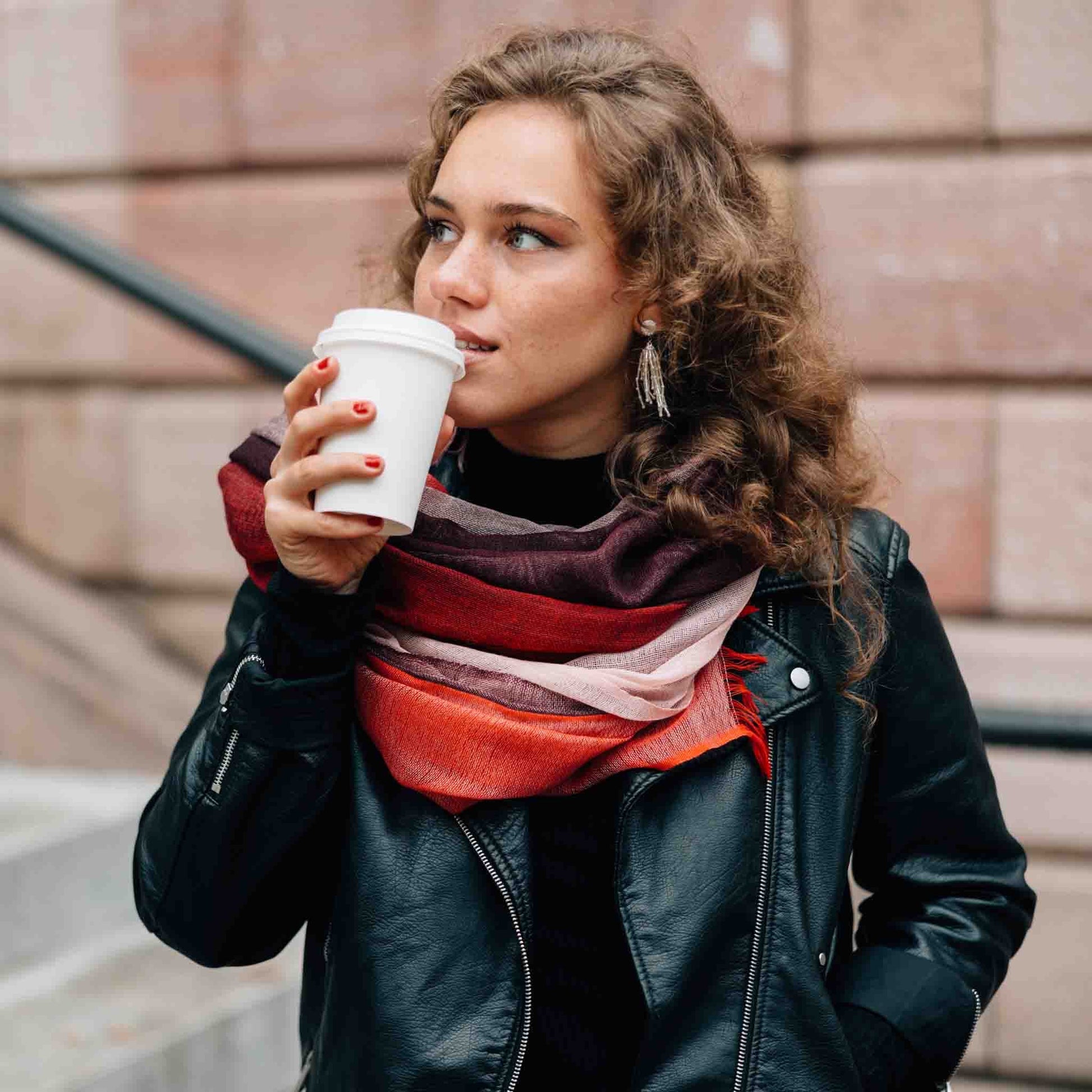Meera Layered Wool Scarf - Reds - Default Title (6839700)