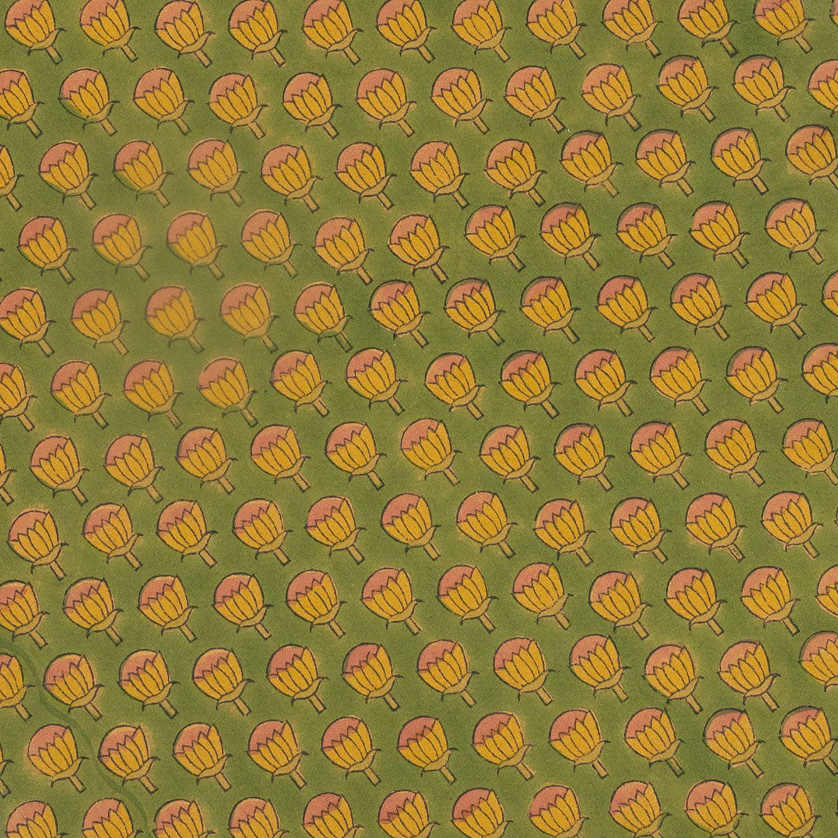 Table runner rows of buds cotton 72x16 grn/mustard
