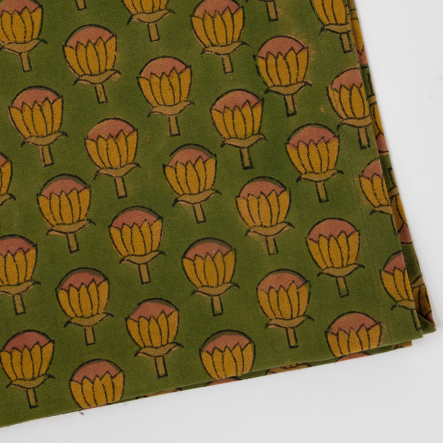 Table runner rows of buds cotton 72x16 grn/mustard