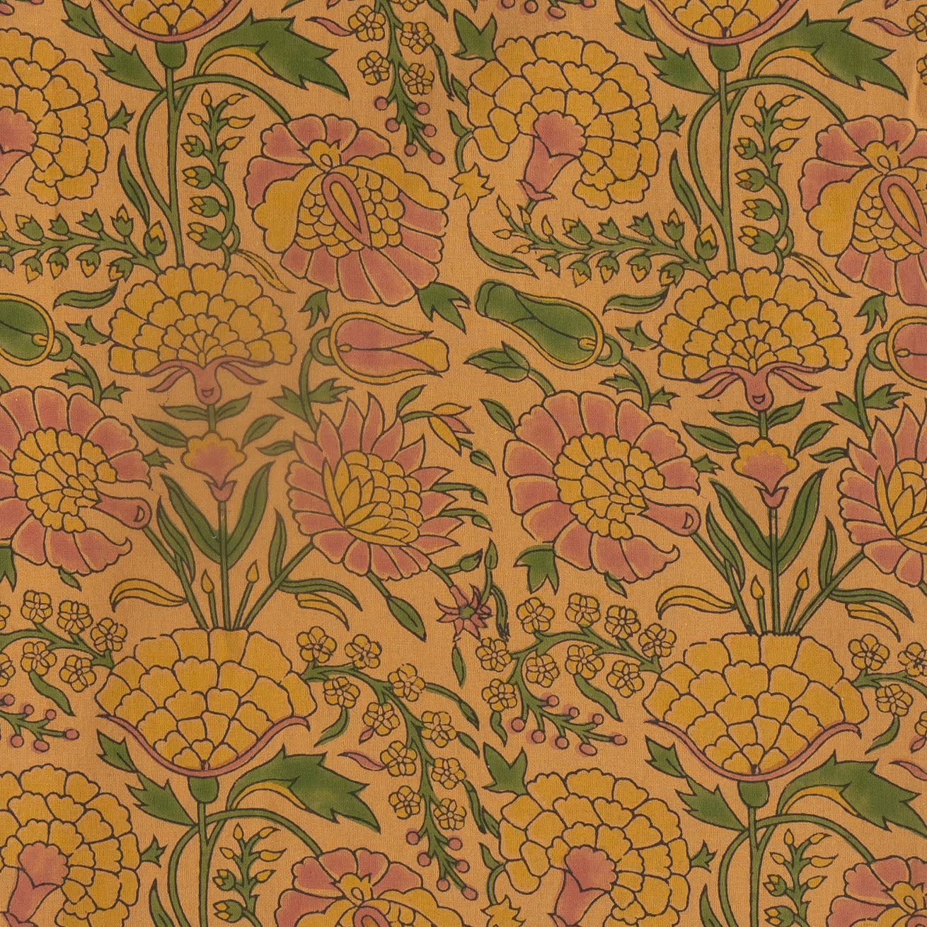 Tablecloth large floral cttn 90x60 mustard/yel/grn