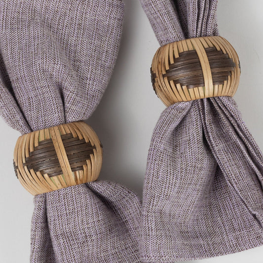 Napkin ring set/2 M/2 cane/resin 2.25D nat/brn