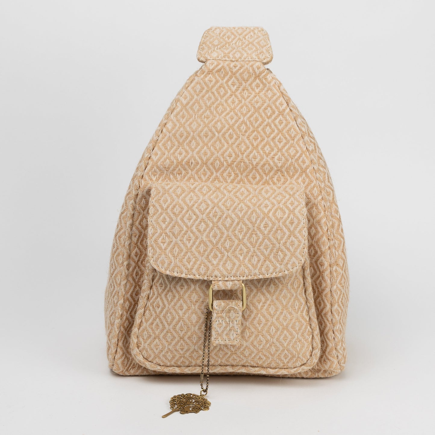 Backpack mini triangular jute/cttn 9Wx12H tan/ivry