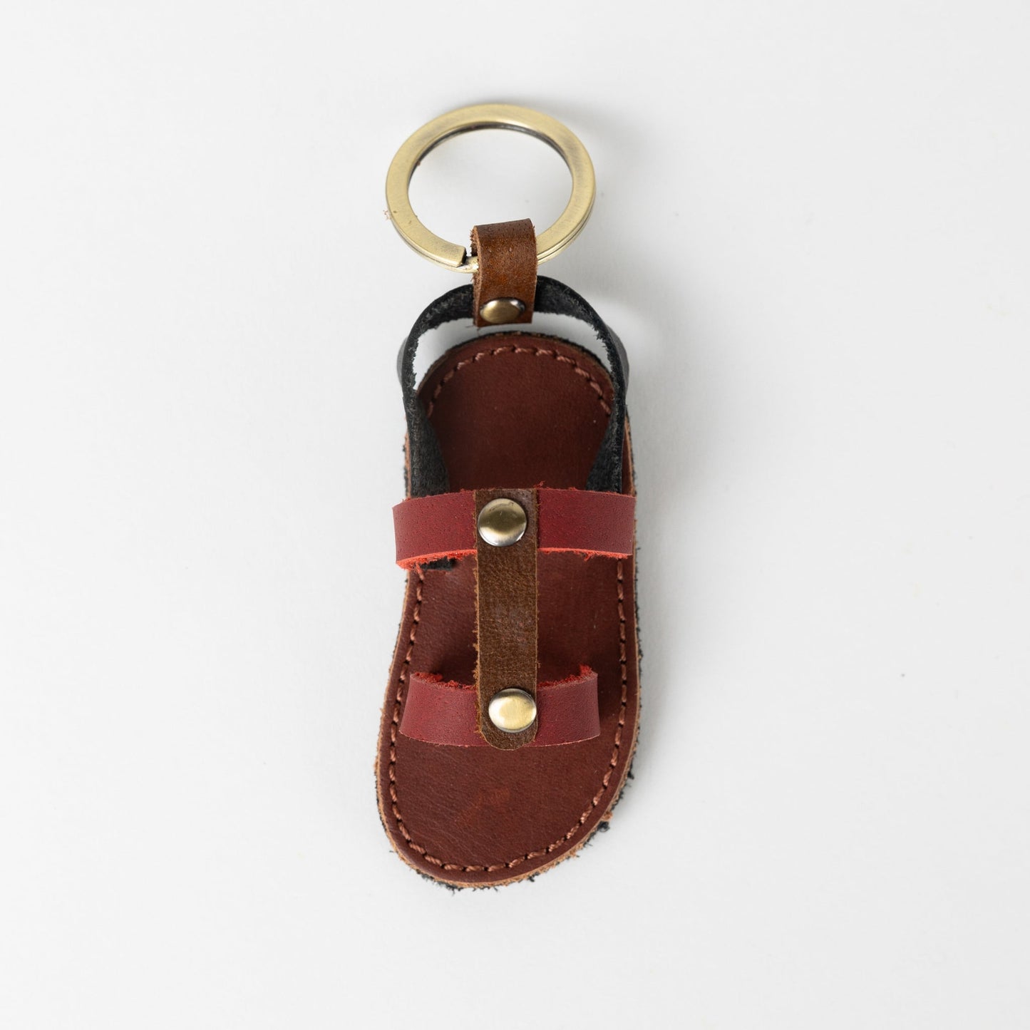 Keychain sandal M/3 leather/brass 3L blk/asst